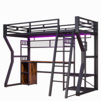 HOCHBETT mit LED und Schreibtisch Schwarz 90x200 cm Metall - Schwarz, Metall (90/200cm) - SONNENH