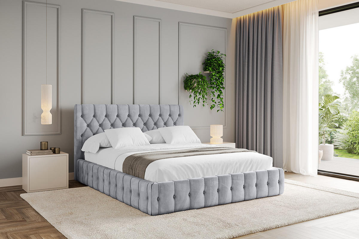 POLSTERBETT mit Bettkasten und Lattenrost, Boxbett ohne Matratze - LARO 180x200 Hellgrau - Hellgrau, Holzwerkstoff/Textil (180/200cm) - ALTDECOR