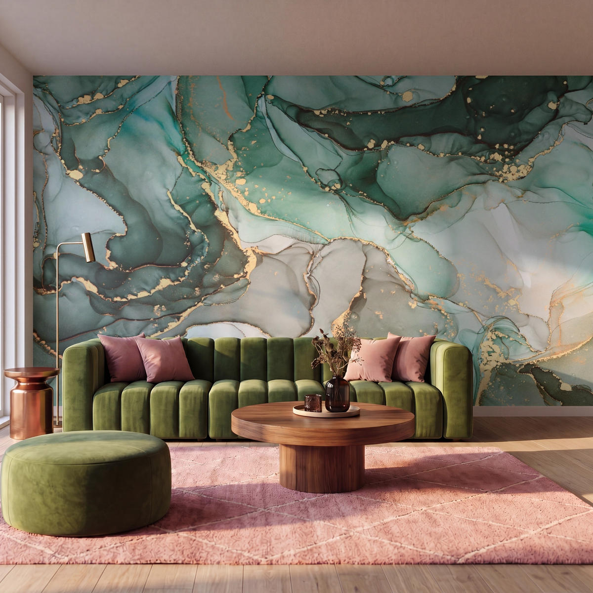 TAPETE - Gold - Marmor - Grün - Luxus - Marmoroptik - Grau - 500x300 cm - Grün, Papier (500/300cm) - OnlyWow