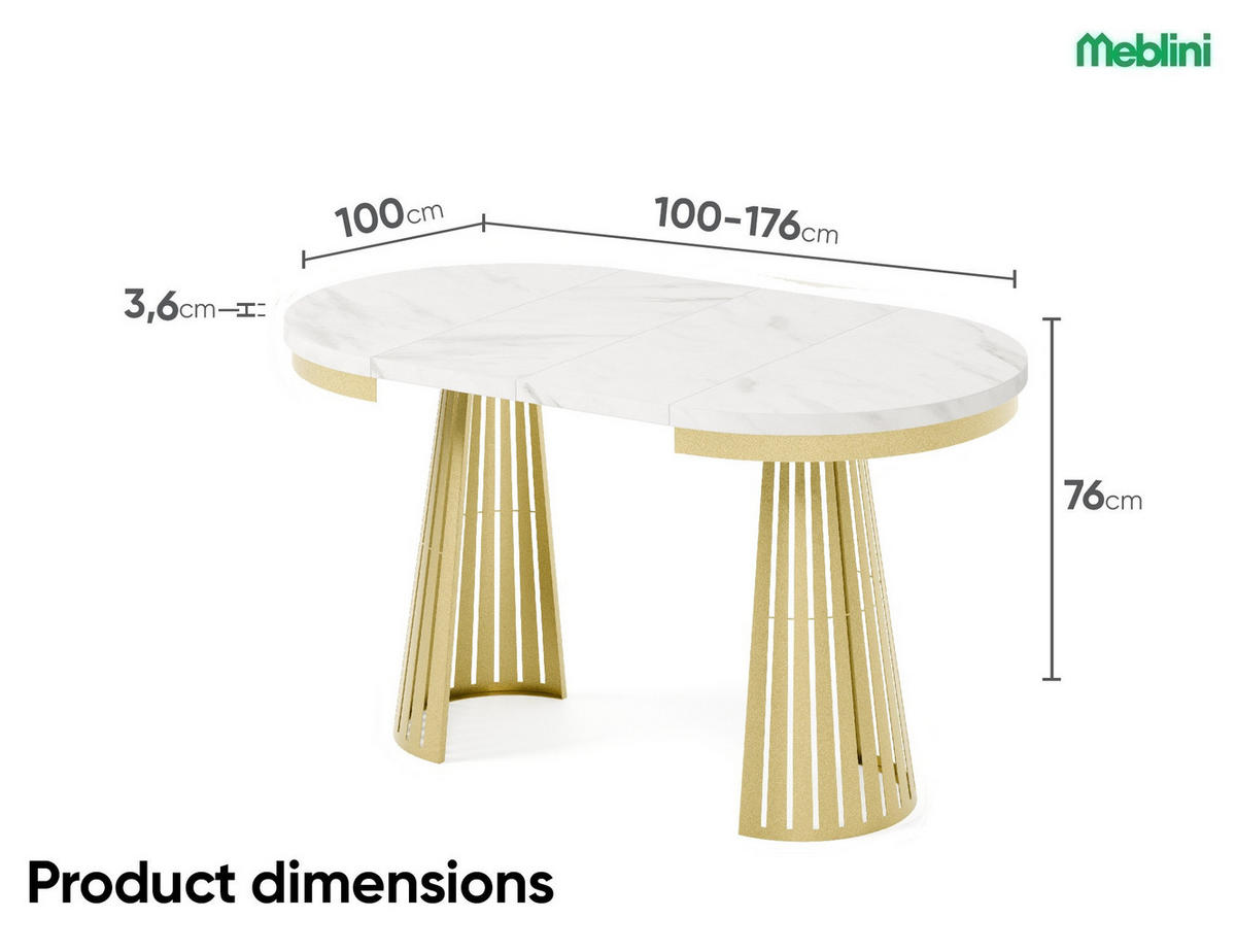 ESSTISCH Cone Bis - Weiß Hochglanz/Goldfarben, Holzwerkstoff/Metall (100/100/76cm) - Meblini