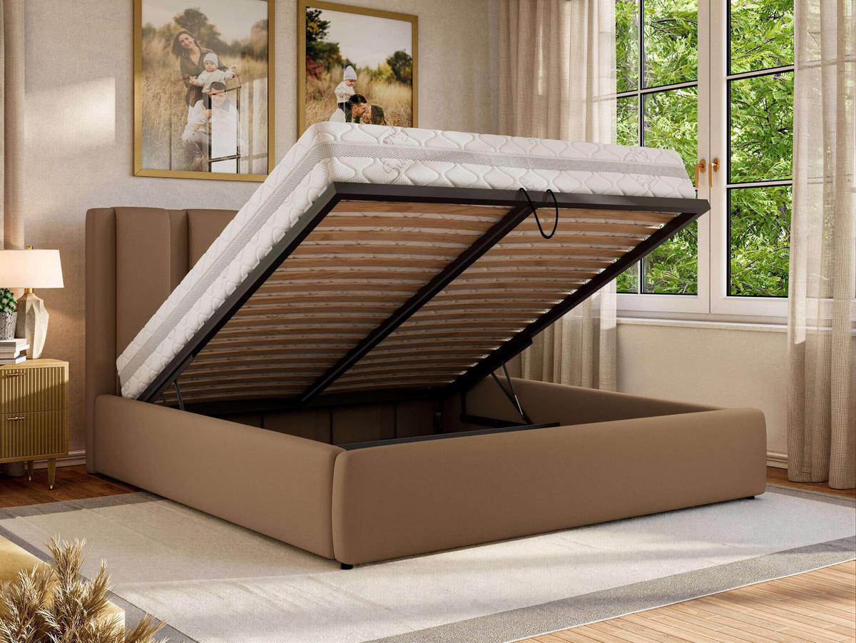 POLSTERBETT SAVINO CLASSIC 160/200 - Braun Kunstleder - Schaum-Matratze - Braun, Textil (160/200cm) - MKS