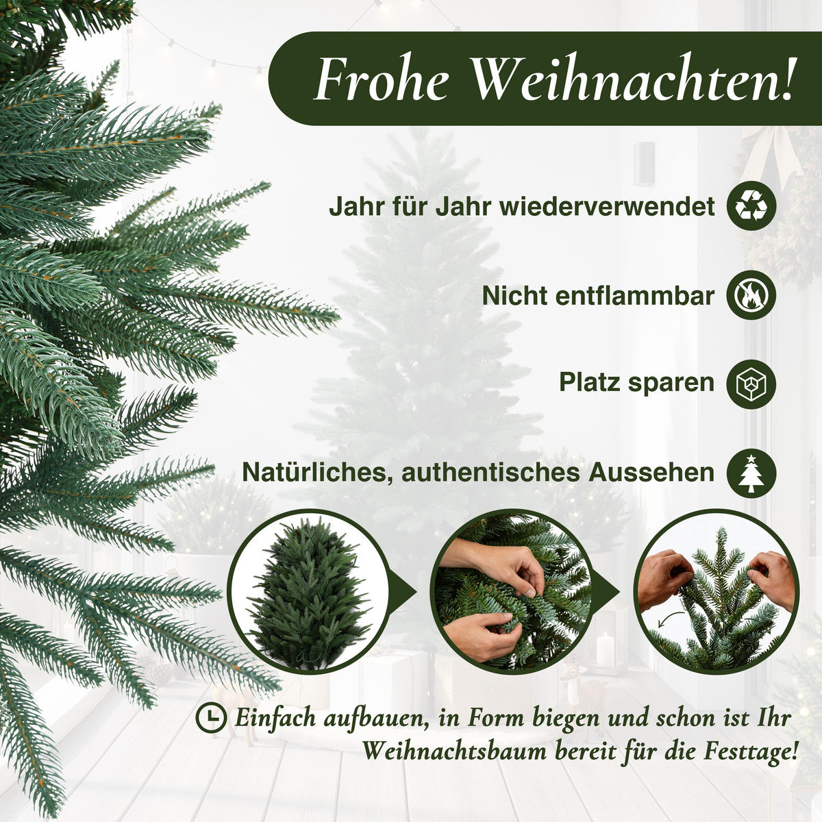 KÜNSTLICHER Weihnachtsbaum 150 cm, Fichten-Optik mit 695 PE-/PVC-Spitzen - Grün, Kunststoff (150cm) - Hometopia