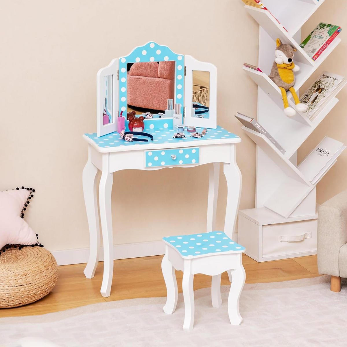 SCHMINKTISCH Blau - Blau, Holz (28/98/60cm) - COSTWAY