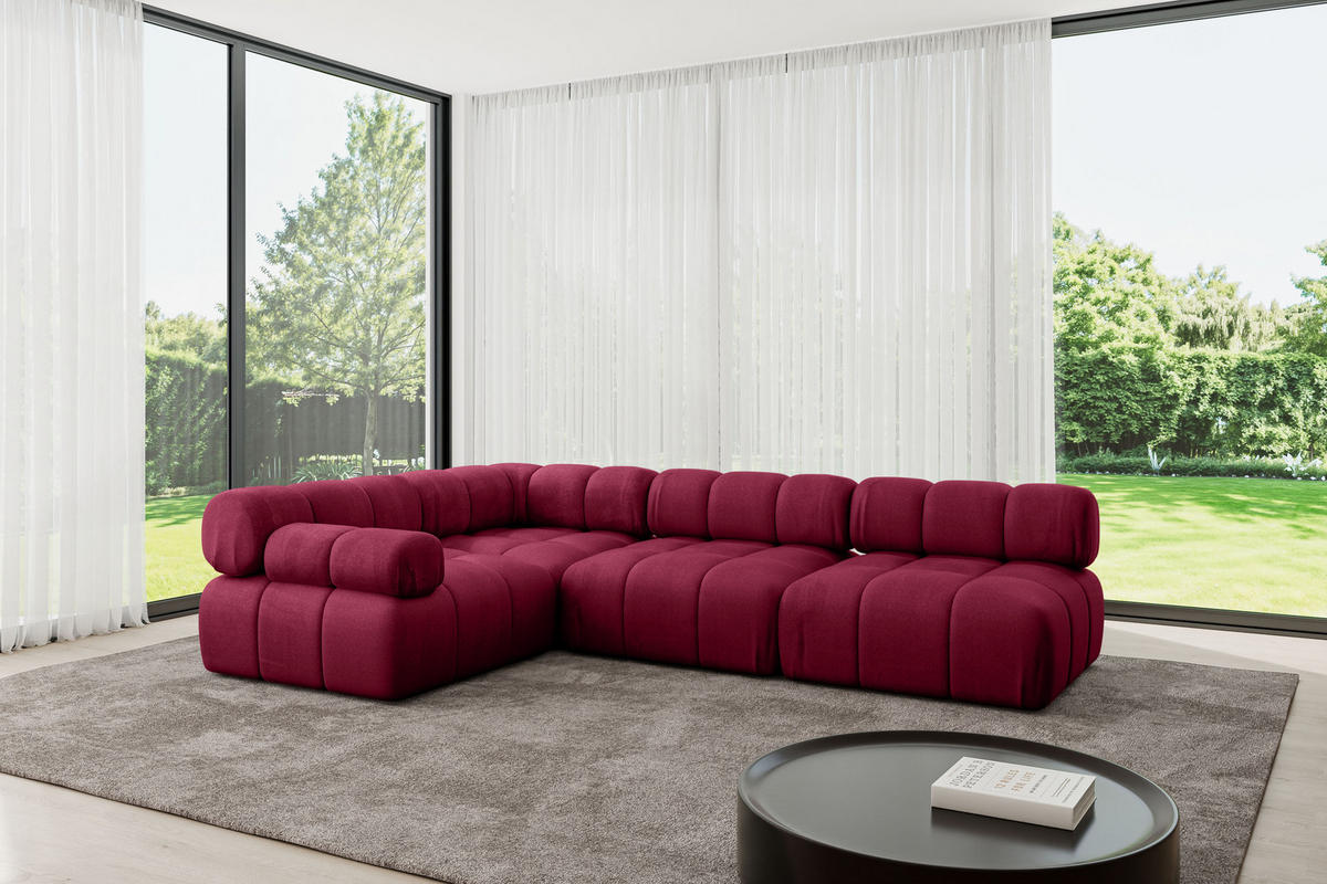ECKSOFA modulares Sofa Mende-L2 - 285x190x70 cm Bordeauxrot Velours - Bordeaux, Holzwerkstoff/Textil (285/190cm) - ALTDECOR