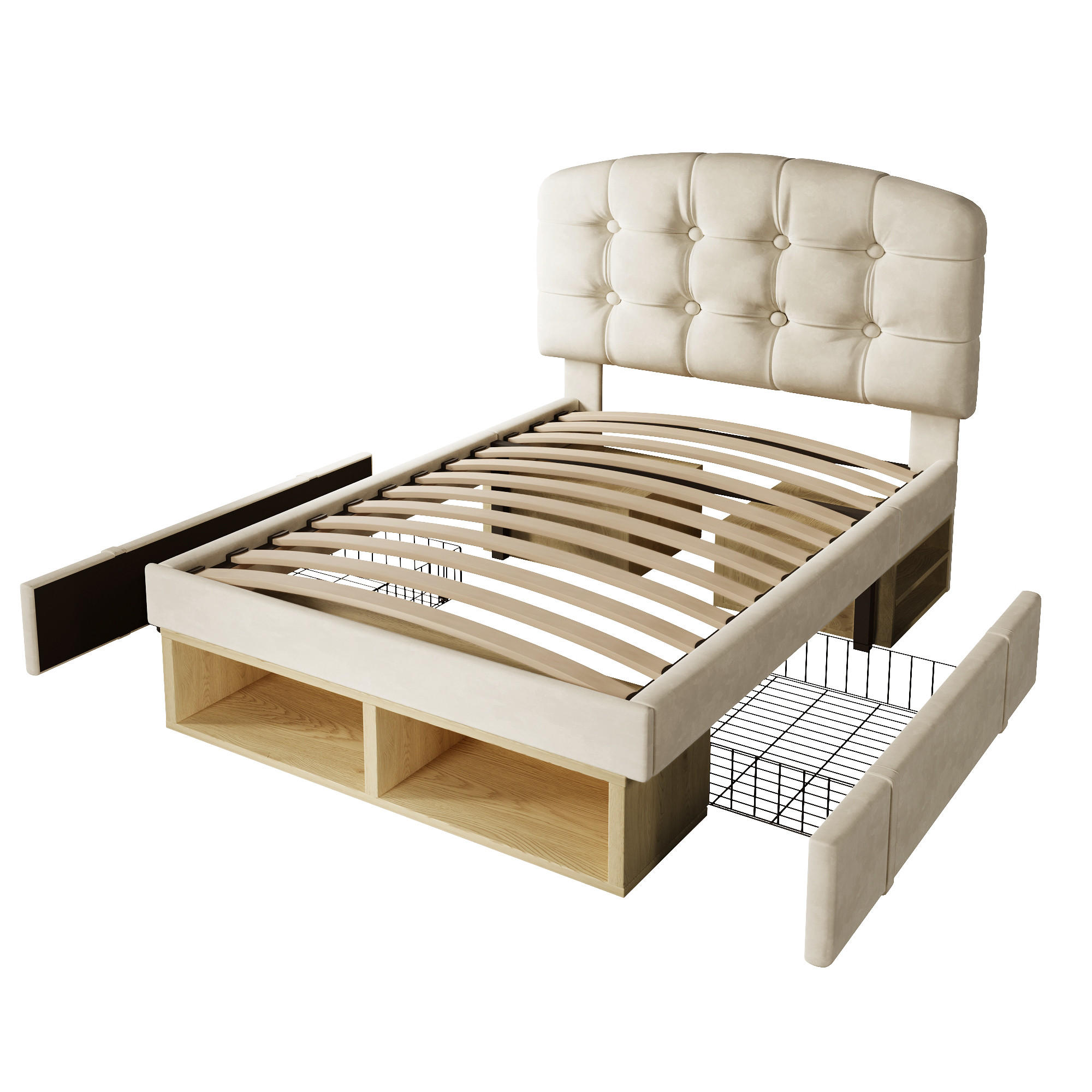 POLSTERBETT 90/200 cm Beige mit 2 Schubladen und Stauraum - Beige, Textil (90/200cm) - Oxeza