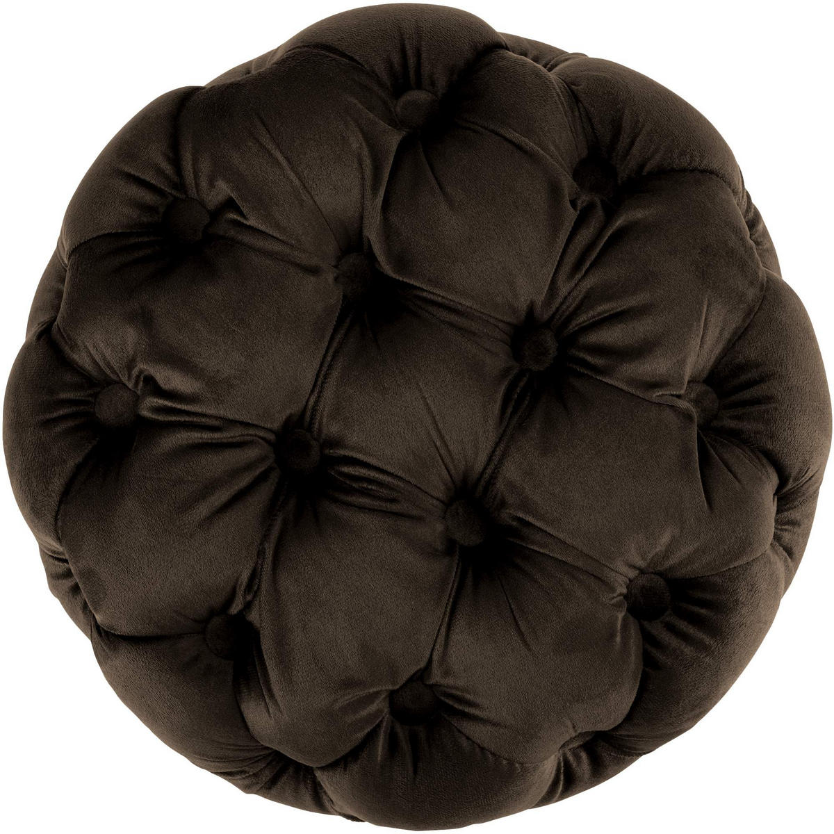 SITZPOUF rund Samt Dunkelbraun - Eukalyptusholzfarben/Dunkelbraun, Holz/Textil (42/46/42cm) - CLP