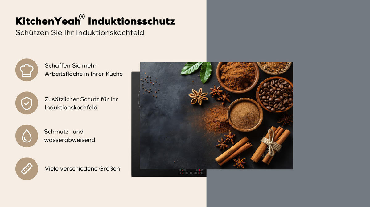 HERDABDECKPLATTE Zimt - Beton - Kaffee - Zimtstangen - Gewürze 75x52 cm - Mokka, Kunststoff (75/0.2/52cm) - MuchoWow