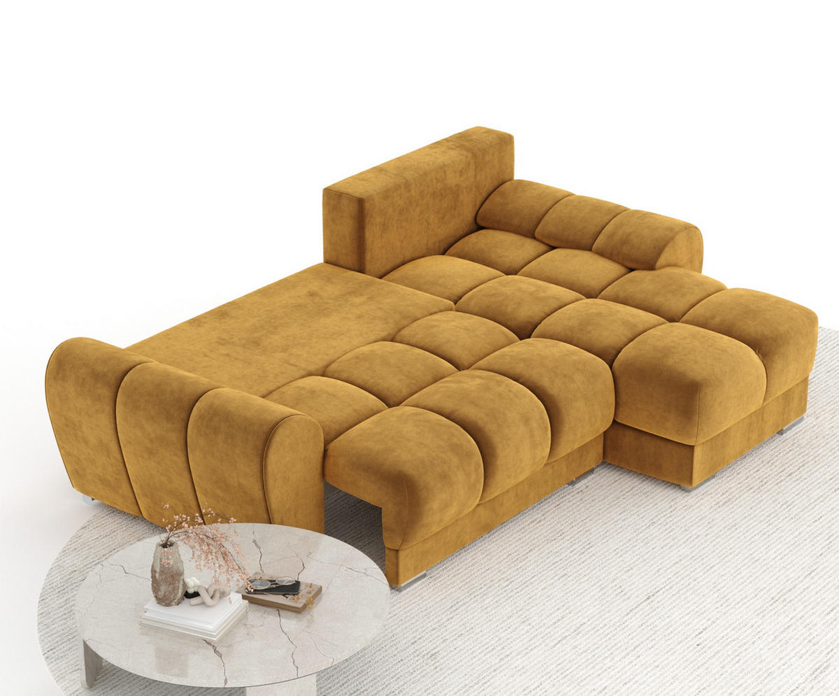 ECKSOFA MIT SCHLAFFUNKTION Peebles Honigfarbe Samtstoff - Chromfarben/Honig, Holz/Holzwerkstoff (256/175cm) - Maison de Reve