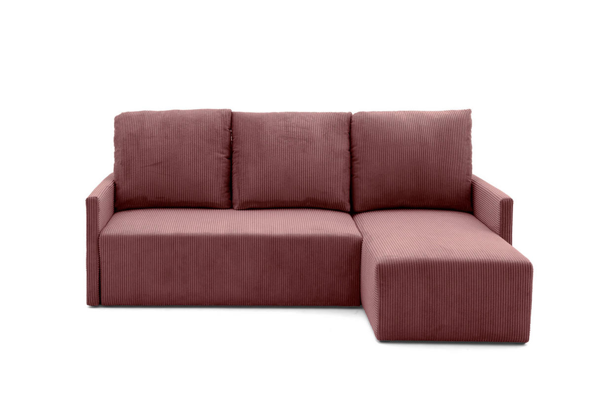 ECKSOFA GARDA L Links mit Schlaffunktion 132x198 Cord Rosa - Pink/Schwarz, Holz/Kunststoff (209/145cm) - NACANAPA