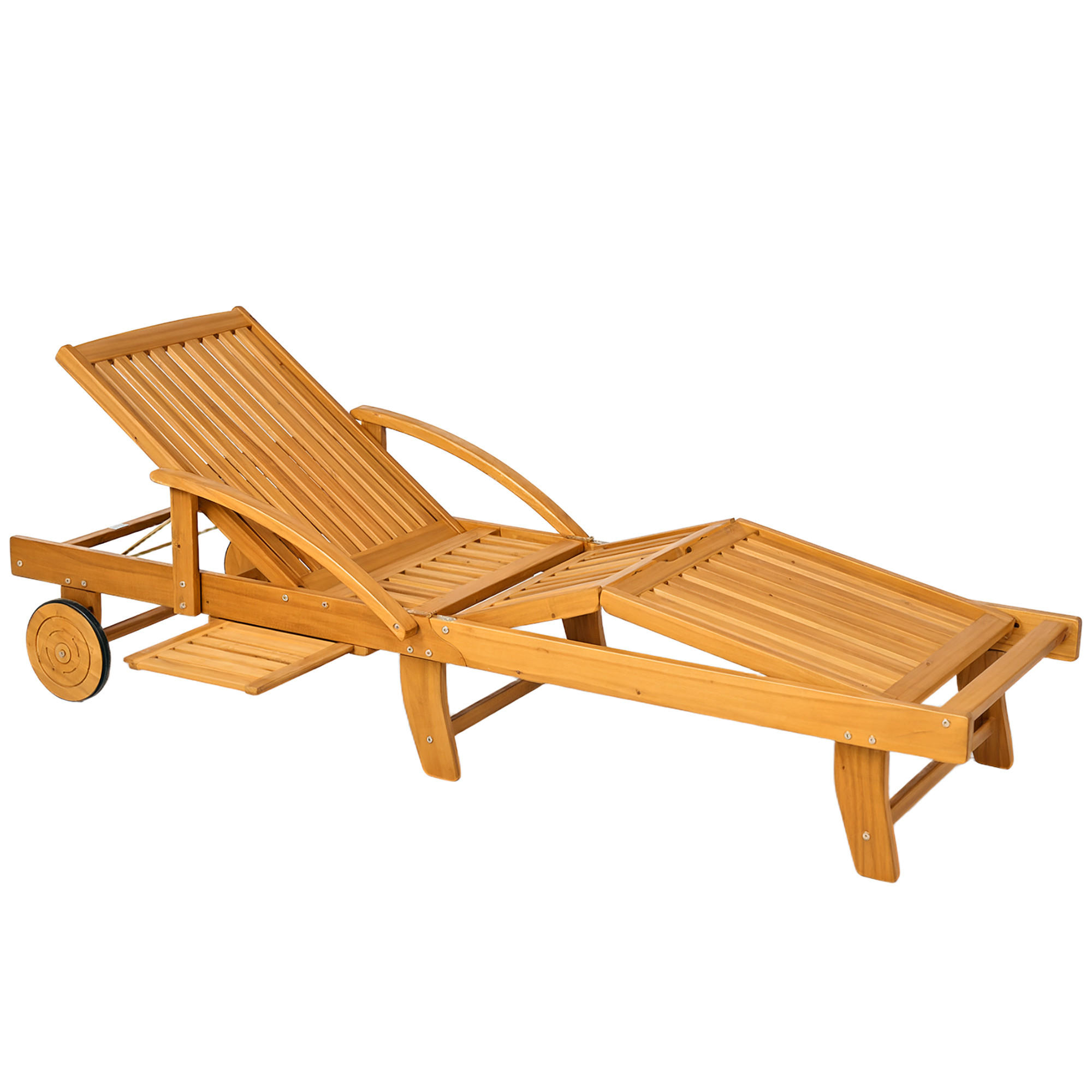SONNENLIEGE Holz klappbar Gartenliege mit Seitentisch, Rolle, 4-Fach verstellbare Rückenlehne Teak - Teakfarben, Holz (165/85/69cm)