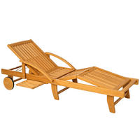 SONNENLIEGE Holz klappbar Gartenliege mit Seitentisch, Rolle, 4-Fach verstellbare Rückenlehne Teak - Teakfarben, Holz (165/85/69cm)