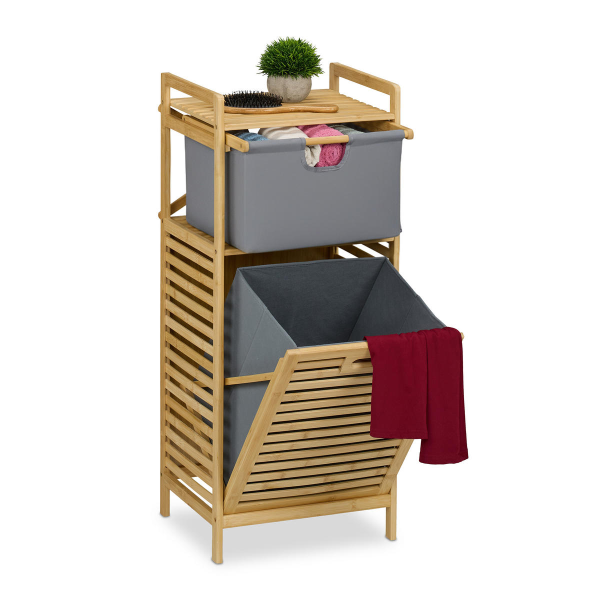 WÄSCHEKORB - Hellbraun, Holz/Textil (40/95/33cm) - Relaxdays