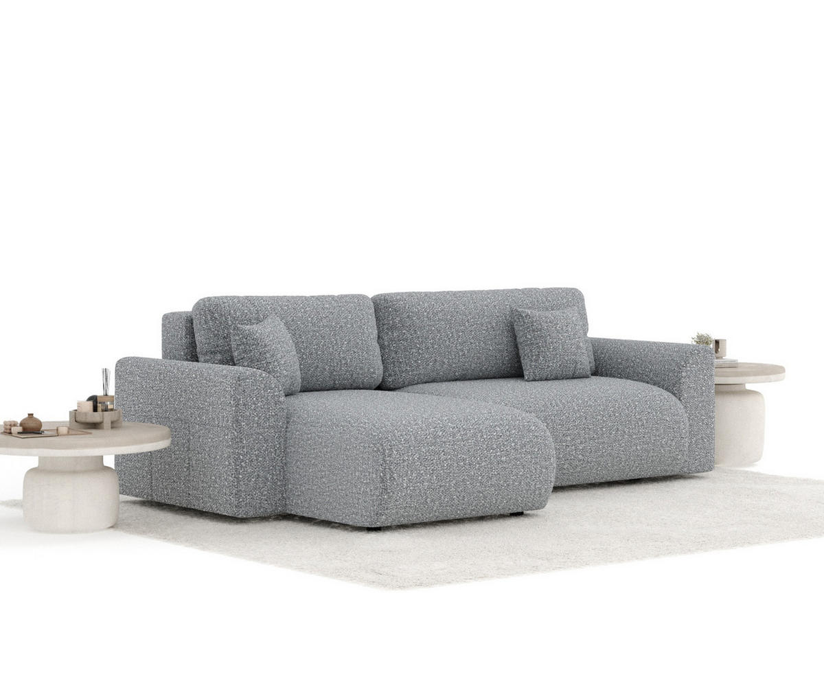 ECKSOFA MIT SCHLAFFUNKTION Bodega Grau Plüschstoff - Schwarz/Grau, Holz/Holzwerkstoff (235/138cm) - Maison de Reve