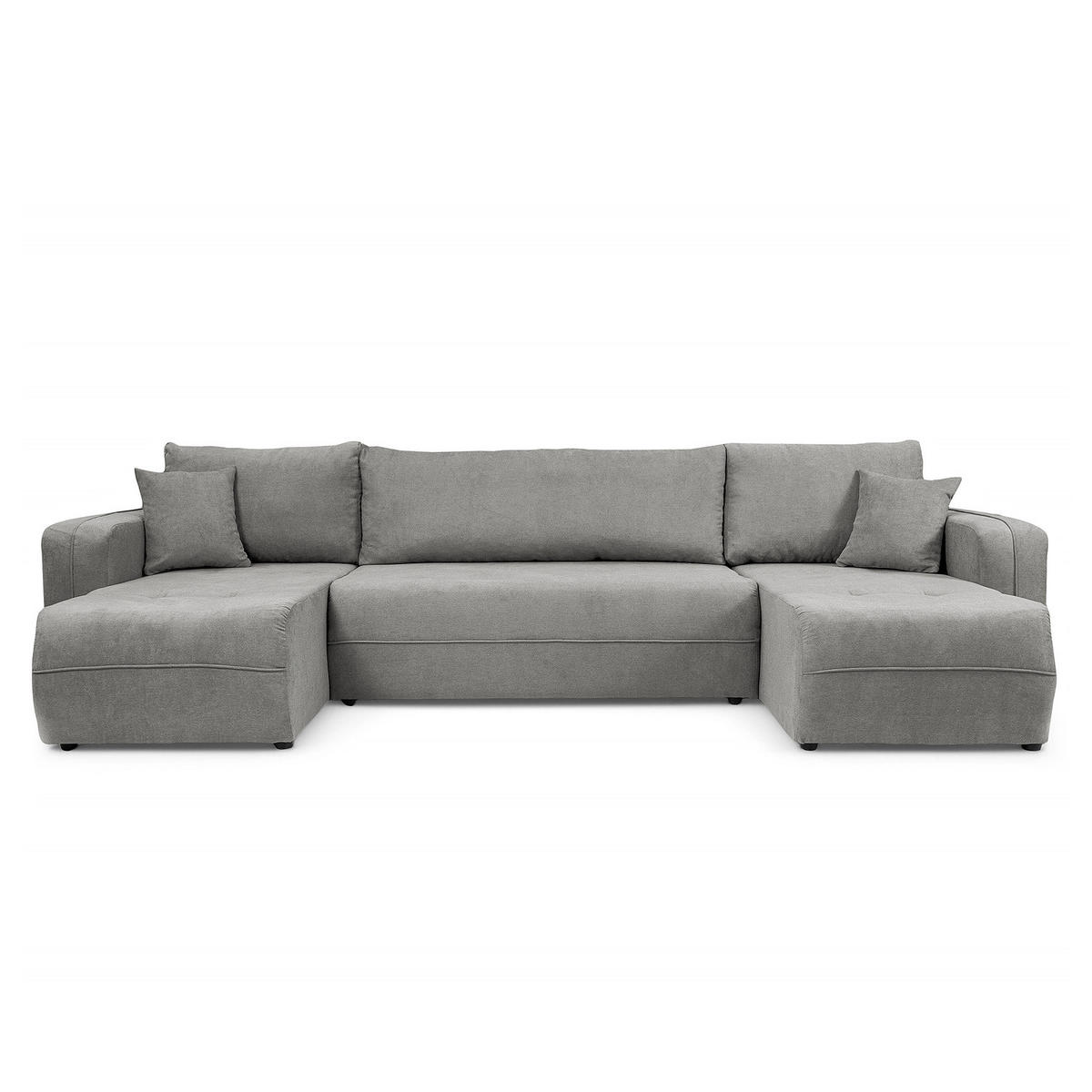 WOHNLANDSCHAFT - Schwarz/Grau, Kunststoff/Textil (312/82/145cm) - home24