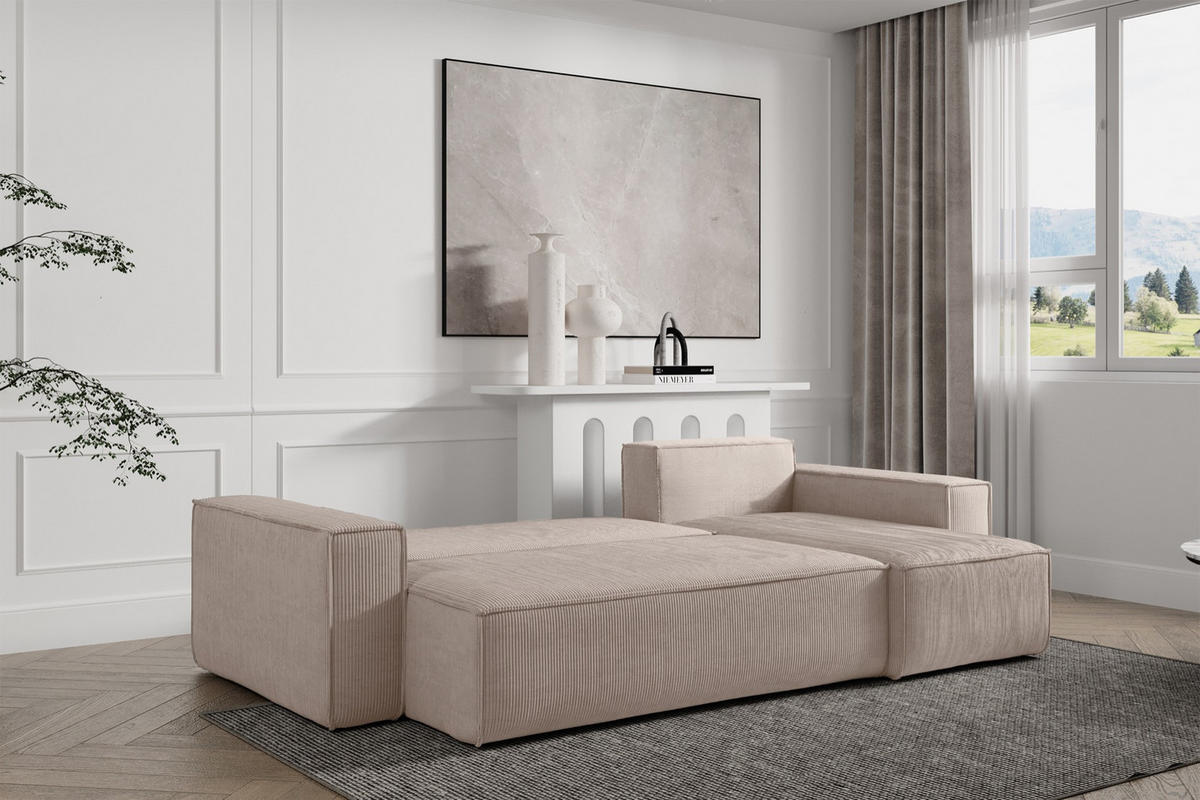 ECKSOFA Scarlo Beige Cordbezug - Beige/Schwarz, Kunststoff/Textil (244/145cm) - Selsey