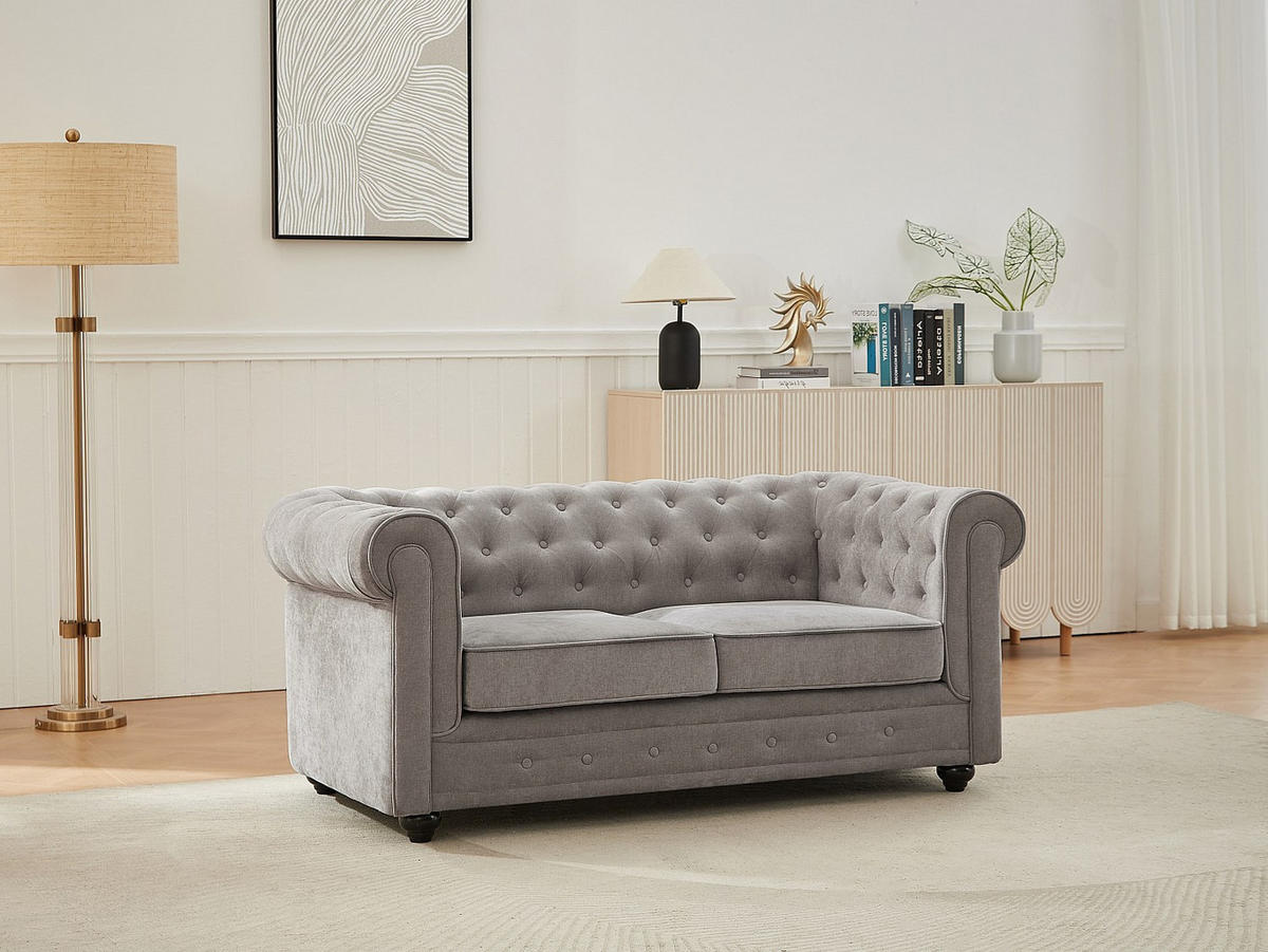 2-SITZER-SOFA - Stoff - Grau - CHESTERFIELD - Grau, Textil (168/72/88cm) - Vente-Unique