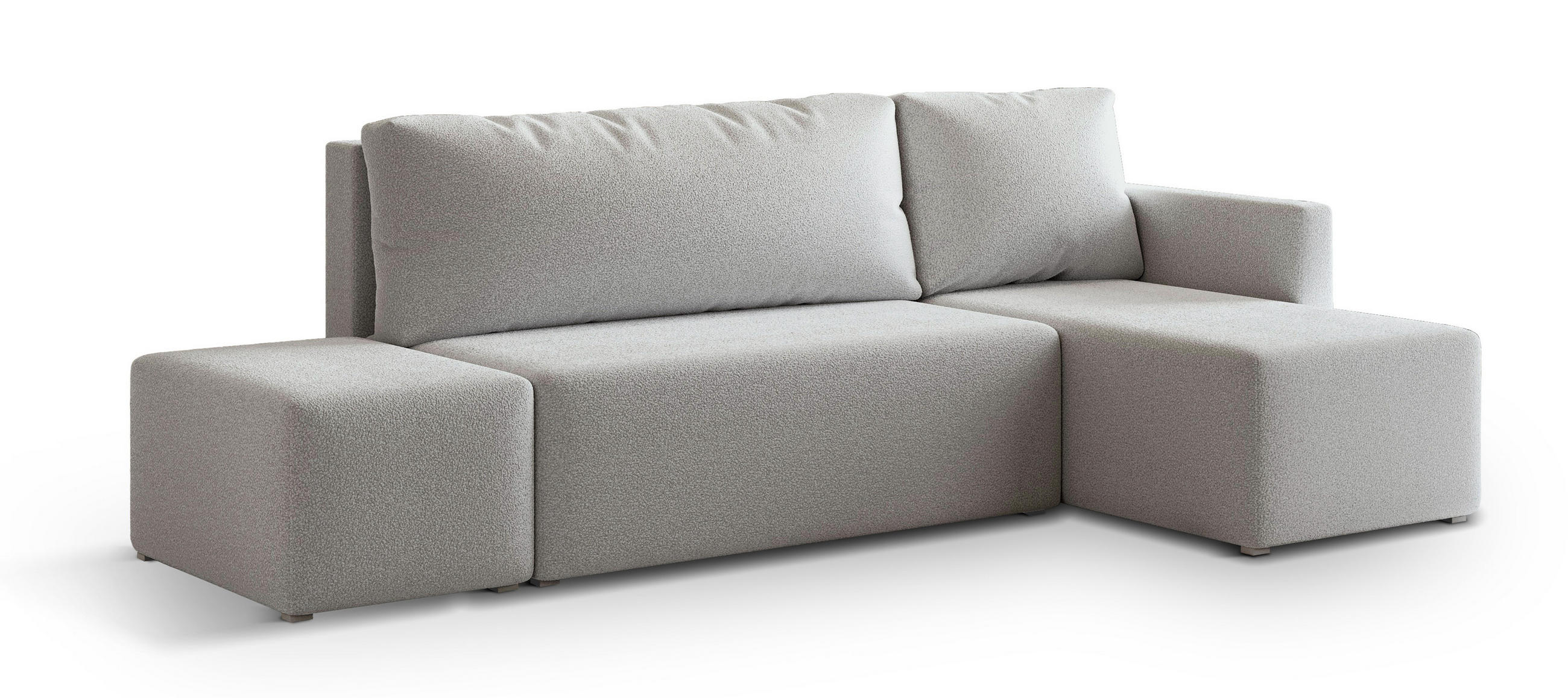 ECKSOFA VELOTTI R-S Hellgrau Boucle-Stoff mit Schlaffunktion - Hellgrau, Holz (261/143cm) - MASSENO