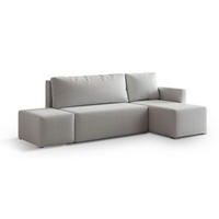 ECKSOFA VELOTTI R-S Hellgrau Boucle-Stoff mit Schlaffunktion - Hellgrau, Holz (261/143cm) - MASSENO