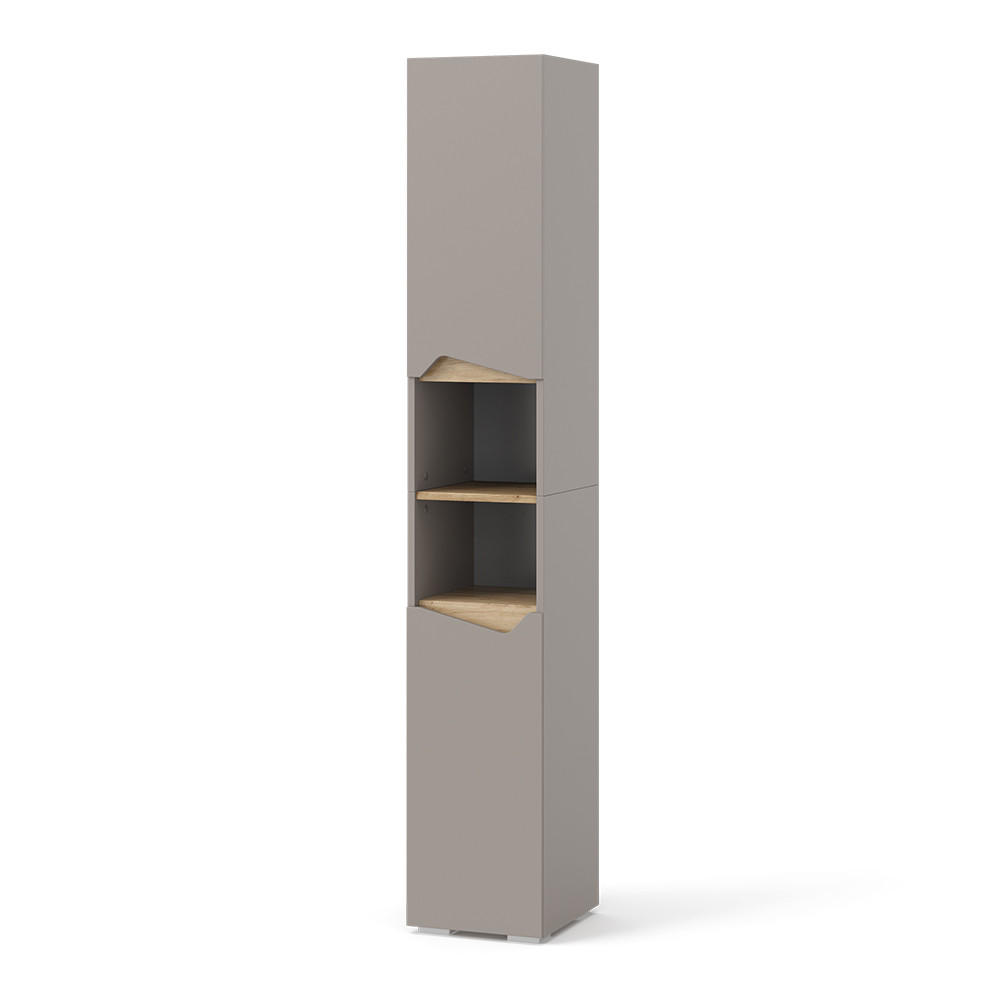 BADSCHRANK Marelle Greige 30 x 180 cm mit Türen, und offenen Fächern - Greige/Grau, Holzwerkstoff (30/180/35cm) - Vicco