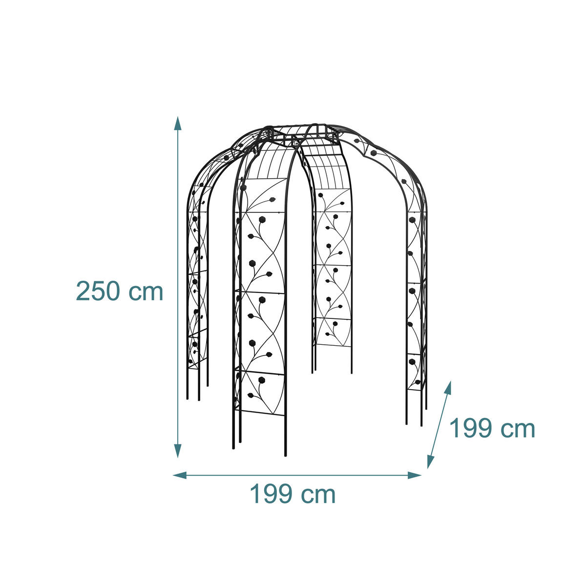 ALTÁN růží - černá, kov (199/250/199cm) - Relaxdays