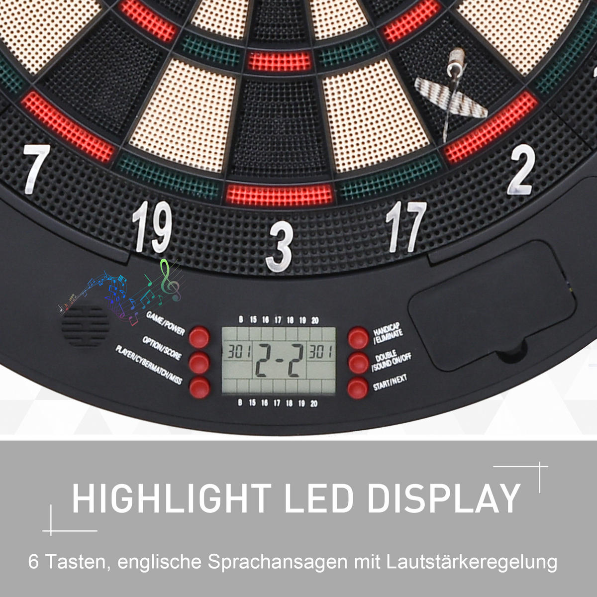 ELEKTRONISCHE Dartscheibe - Schwarz, Kunststoff (44/4.4/50cm) - HOMCOM