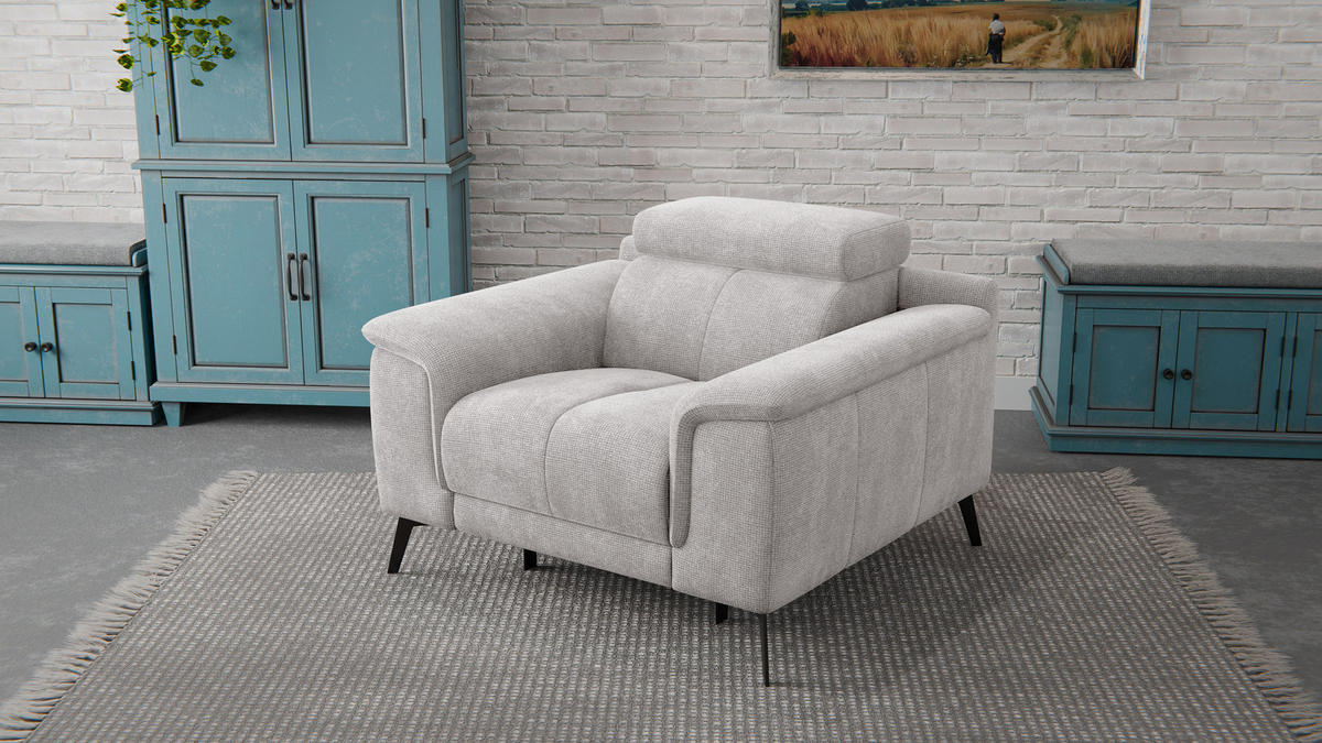 SESSEL FIERO mit Relaxfunktion, creme - Creme/Schwarz, Holzwerkstoff/Textil (114/82/103cm) - Courtois Laville