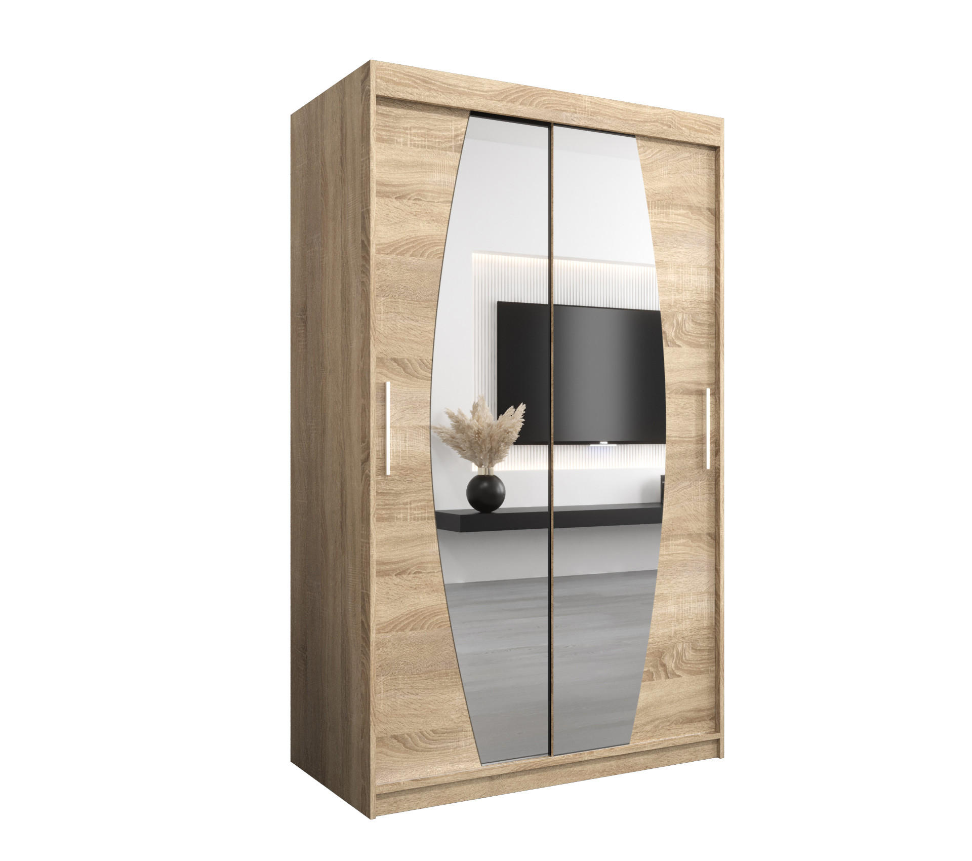 SCHWEBETÜRENSCHRANK 200/120/62 2-türig - Silberfarben/Sonoma Eiche, Holz/Kunststoff (120/200/62cm) - Abiks Möbel