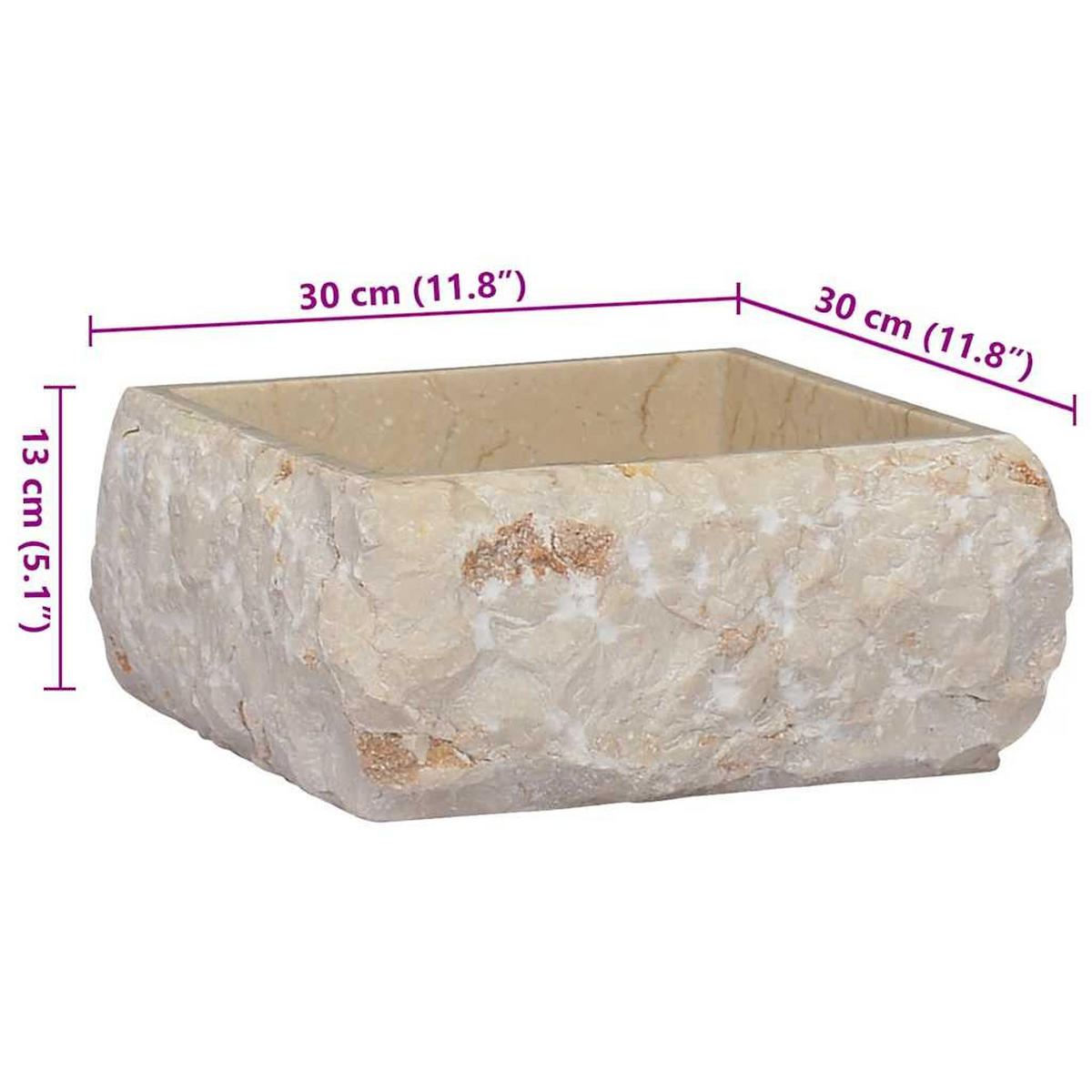 WASCHBECKEN Creme 30/30/13 Cm Marmor - Creme, Stein (30/13/30cm) - vidaXL
