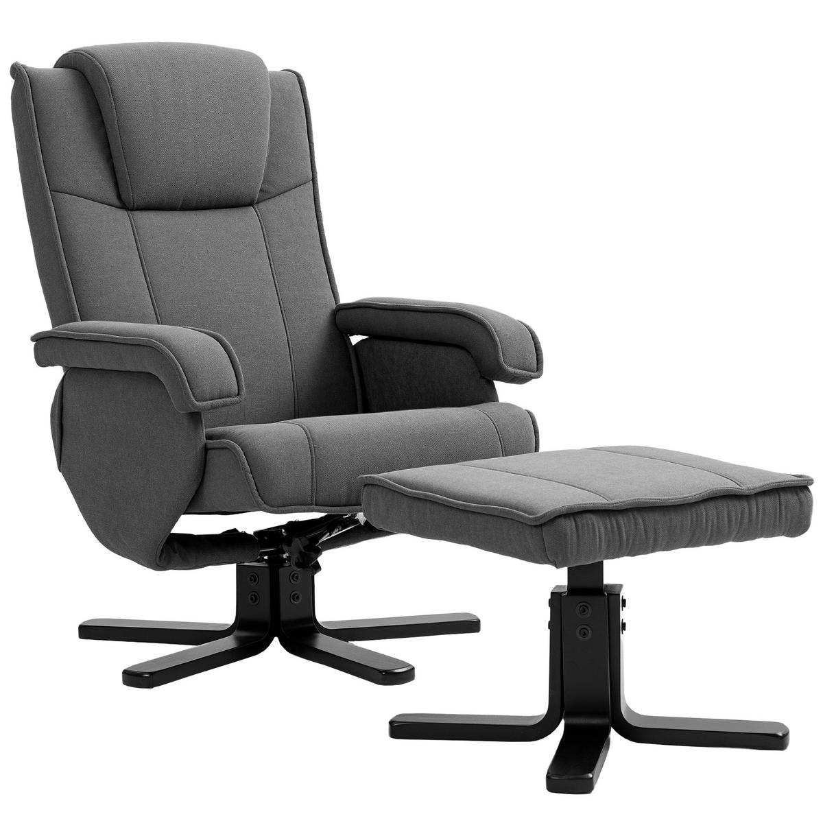 RELAXSESSEL mit Hocker, drehbarer Fernsehsessel mit Liegefunktion, Wippfunktion - Dunkelgrau, Kunststoff (67/96/87cm) - HOMCOM