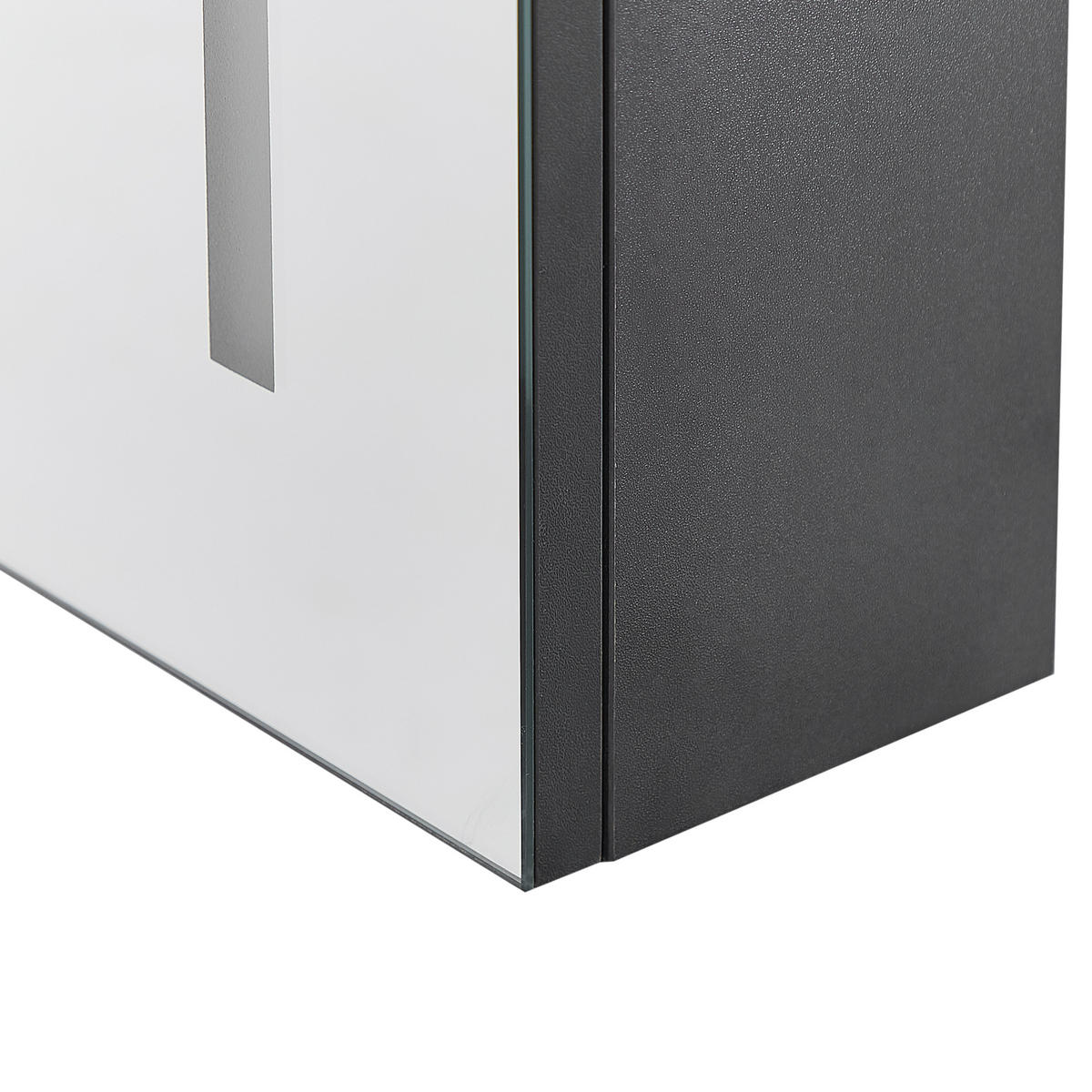 BAD-SPIEGELSCHRANK LED 60/60 cm Schwarz Chabunco - Silberfarben/Schwarz, Holzwerkstoff (60/60/14cm) - Beliani