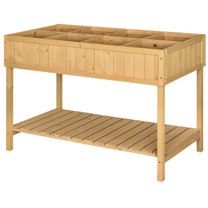 HOCHBEET 110/46/76 cm Naturholz mit 8 Fächer mit Abfluss Ablage - Naturfarben, Holz/Metall (46/76/110cm) - Oxeza