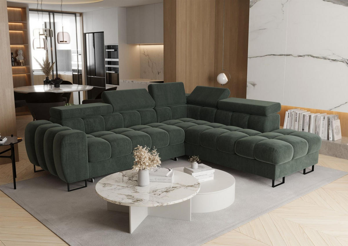 ECKSOFA Bastien Max Mit Schlaffunktion - Grün, Holzwerkstoff/Textil (260/225cm) - Fun Möbel