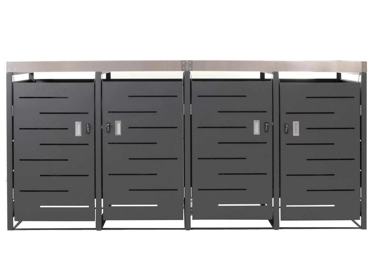 MÜLLTONNENBOX 4er 125x264x84cm 80-240 Liter - Anthrazit, Metall (264/125/84cm) - PROREGAL