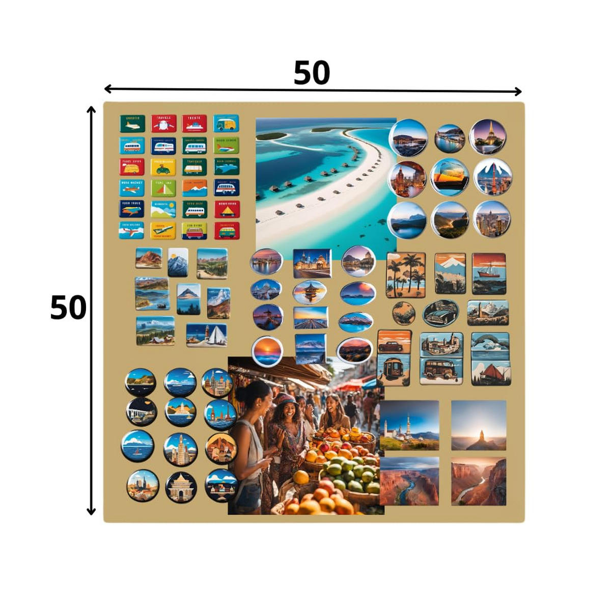 MAGNETTAFEL Klein & Groß Gold 50x50 cm - Magnetisches Stahlboard für Magnete, Fotos und Notizen, Beschreibbar - Goldfarben, Metall (50/50/0.7cm) - ANWICAR