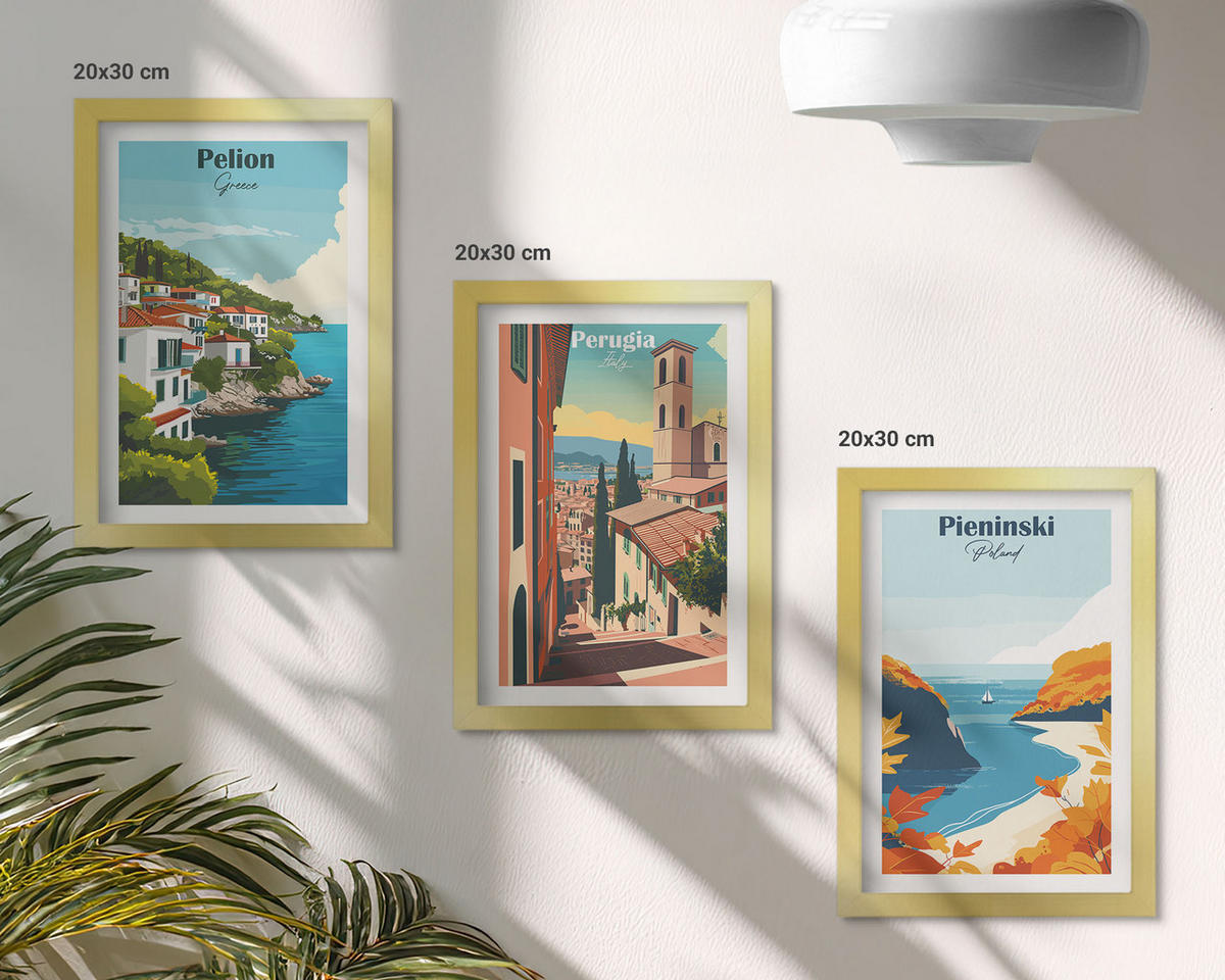 BILDER SET 3er Set - 20x30 cm Goldrahmen - Malerische Retro-Landschaften - Goldfarben, Kunststoff (20/30cm) - TULUP