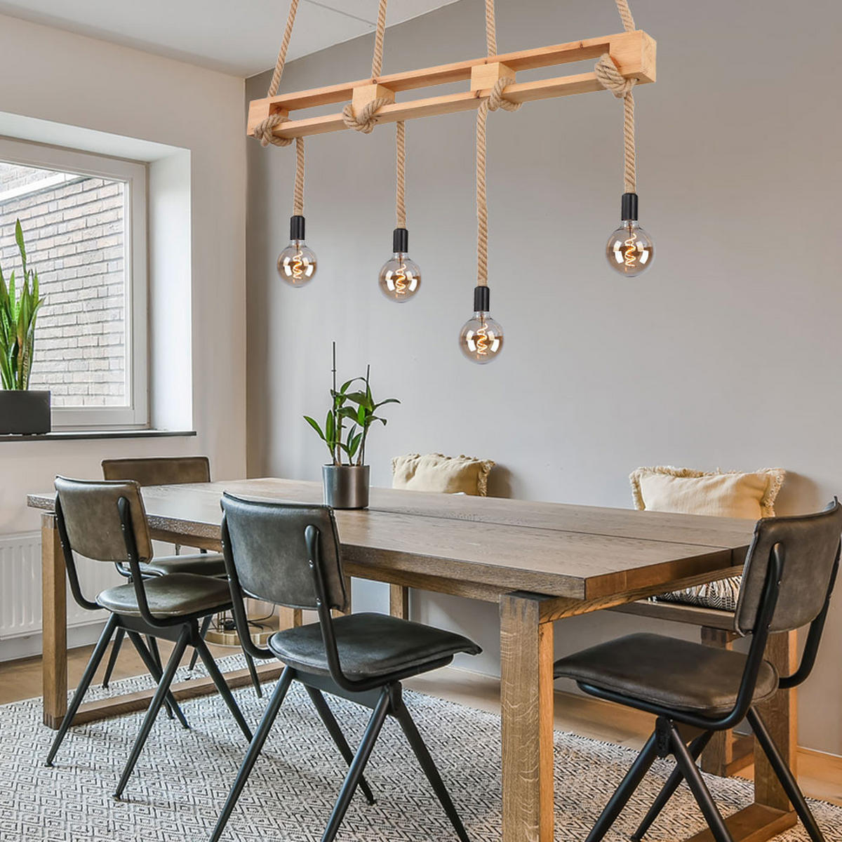 HÄNGELEUCHTE ULLEU Hanfseil Braun - Braun, Holz (120/10/120cm) - Globo Lighting