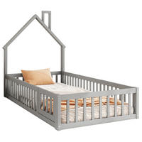 HAUSBETT Schornsteinform 90/200 cm, Grau mit Sicherheitsgitter - Grau, Holz (90/200cm) - MIVRAY