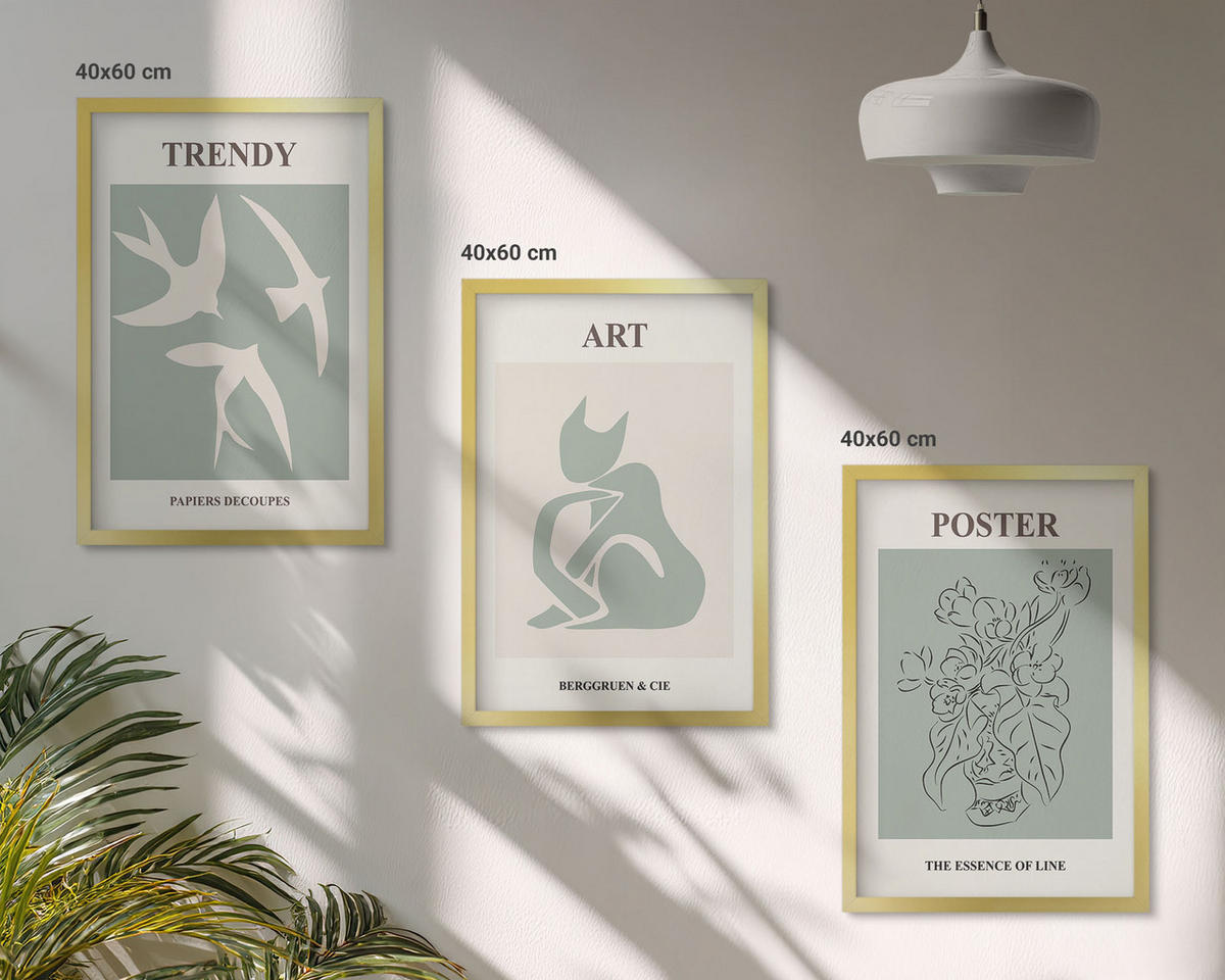 BILDER SET 3er Set - 40x60 cm Goldrahmen - Matisses stilvolle Illustrationen - Goldfarben, Kunststoff (40/60cm) - TULUP