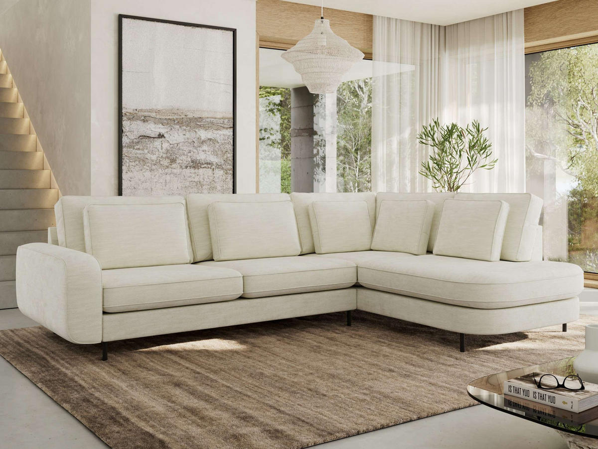 ROHOVÁ SEDAČKA CALENO L - Krémová Hrubě tkaná žinylka - Levá Strana - černá/krémová, kov/textil (317/225cm) - MKS