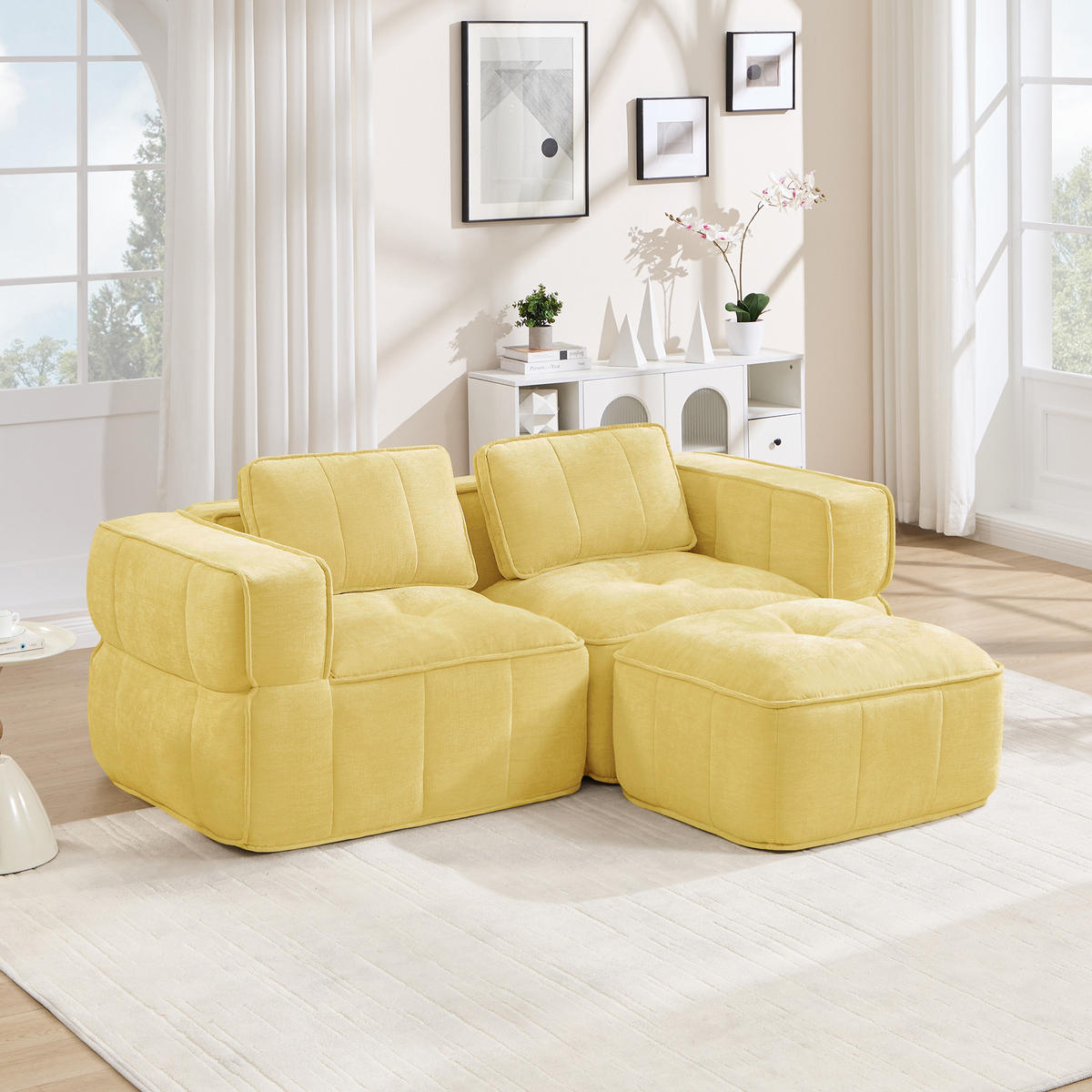 ECKSOFA DE-34428 L-Form mit Hocker Gelb - Gelb, Textil (93/198cm) - ComfortXL