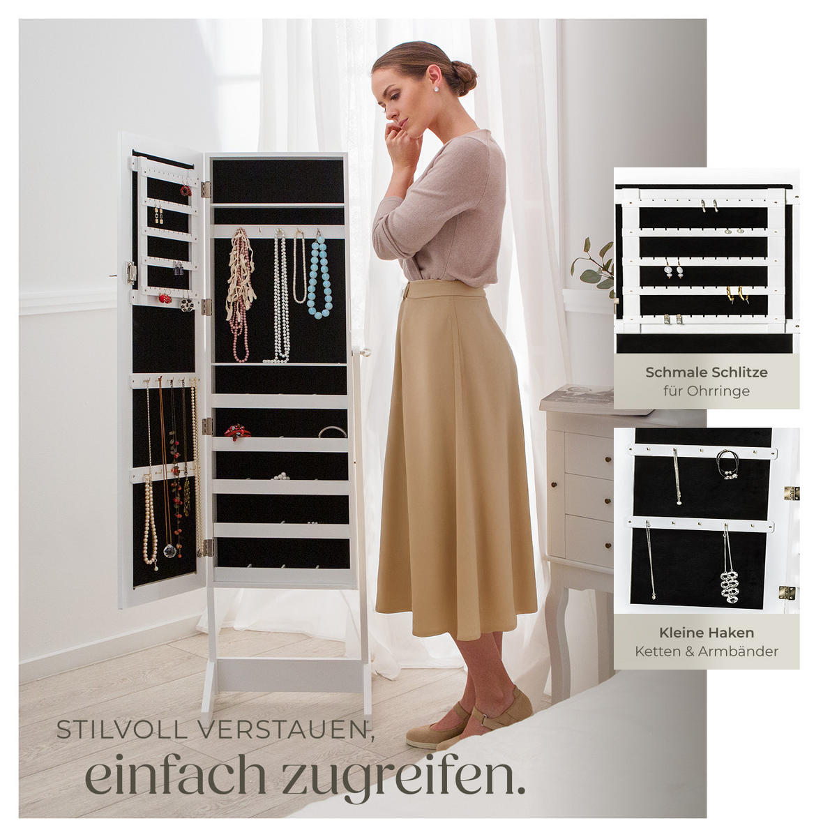 SCHMUCKSCHRANK  ,abschließbar,weiß - Weiß, Holz (37/147/45cm) - tectake