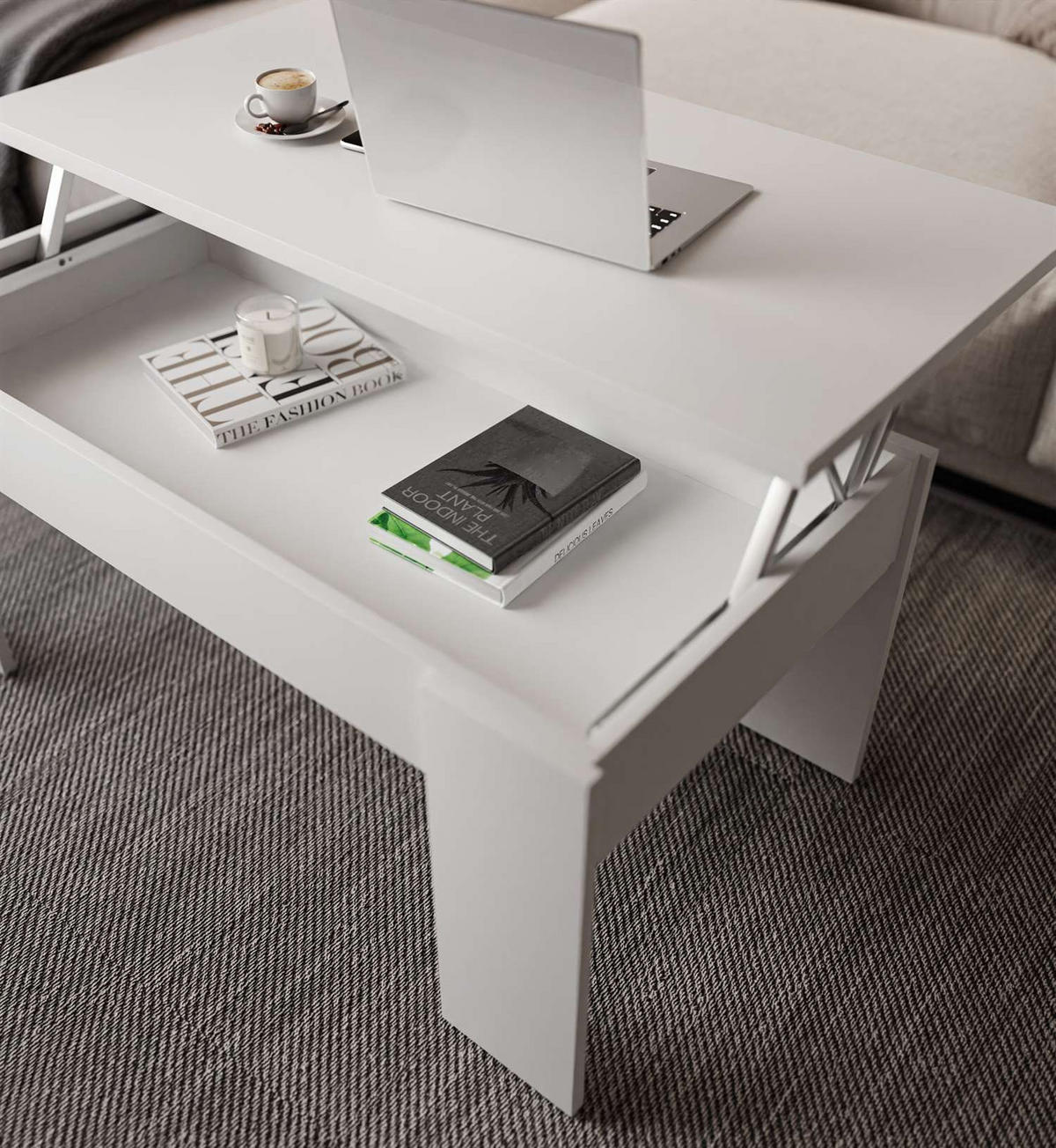 AUSZIEHBARER Couchtisch APERTO, Weiß / Weiß - Weiß, Holzwerkstoff (100/45/50cm) - Lookway