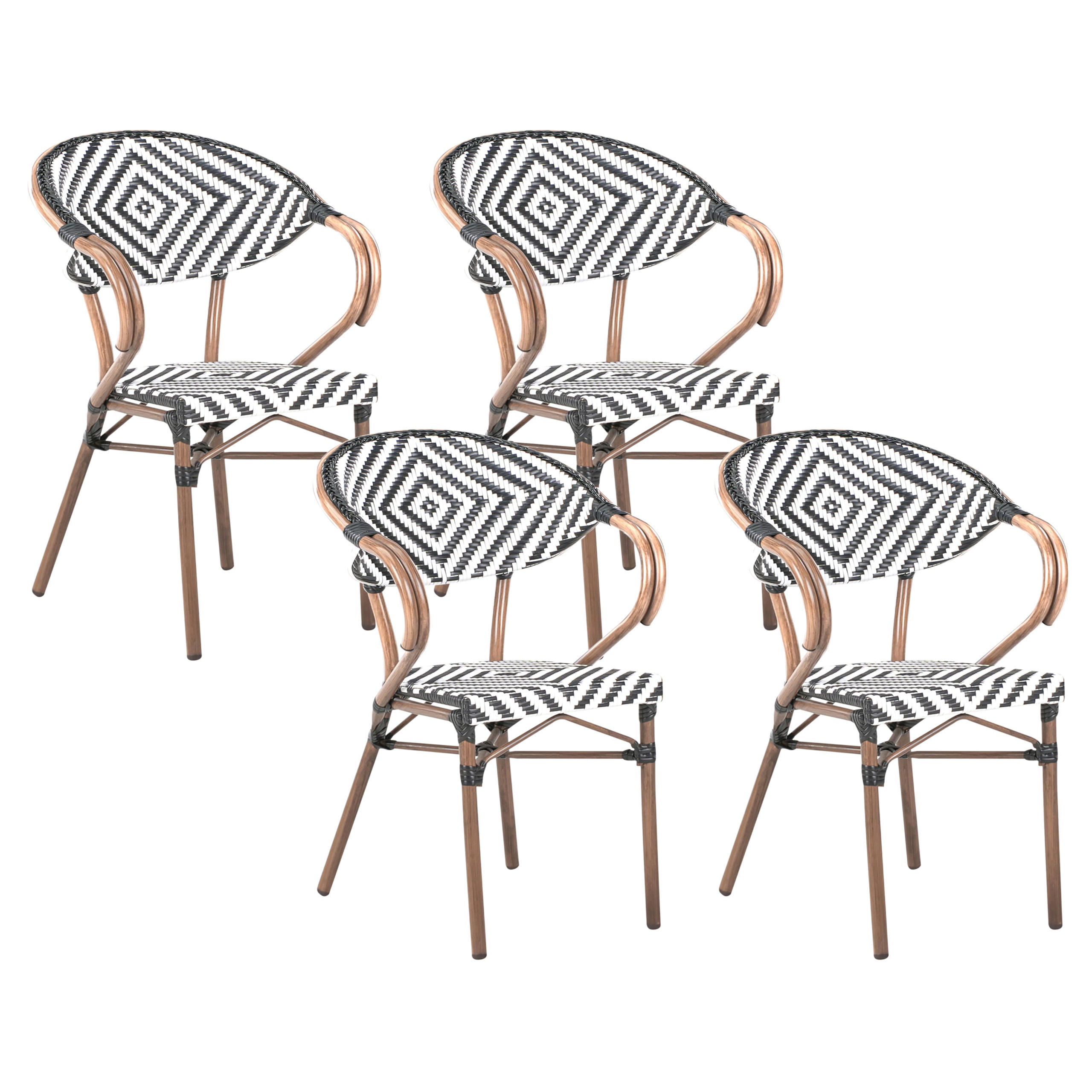 GARTENSTUHL 4er-Set Dunkelbraun Caspri - Dunkelbraun/Schwarz, Kunststoff (57/80/55cm) - Beliani