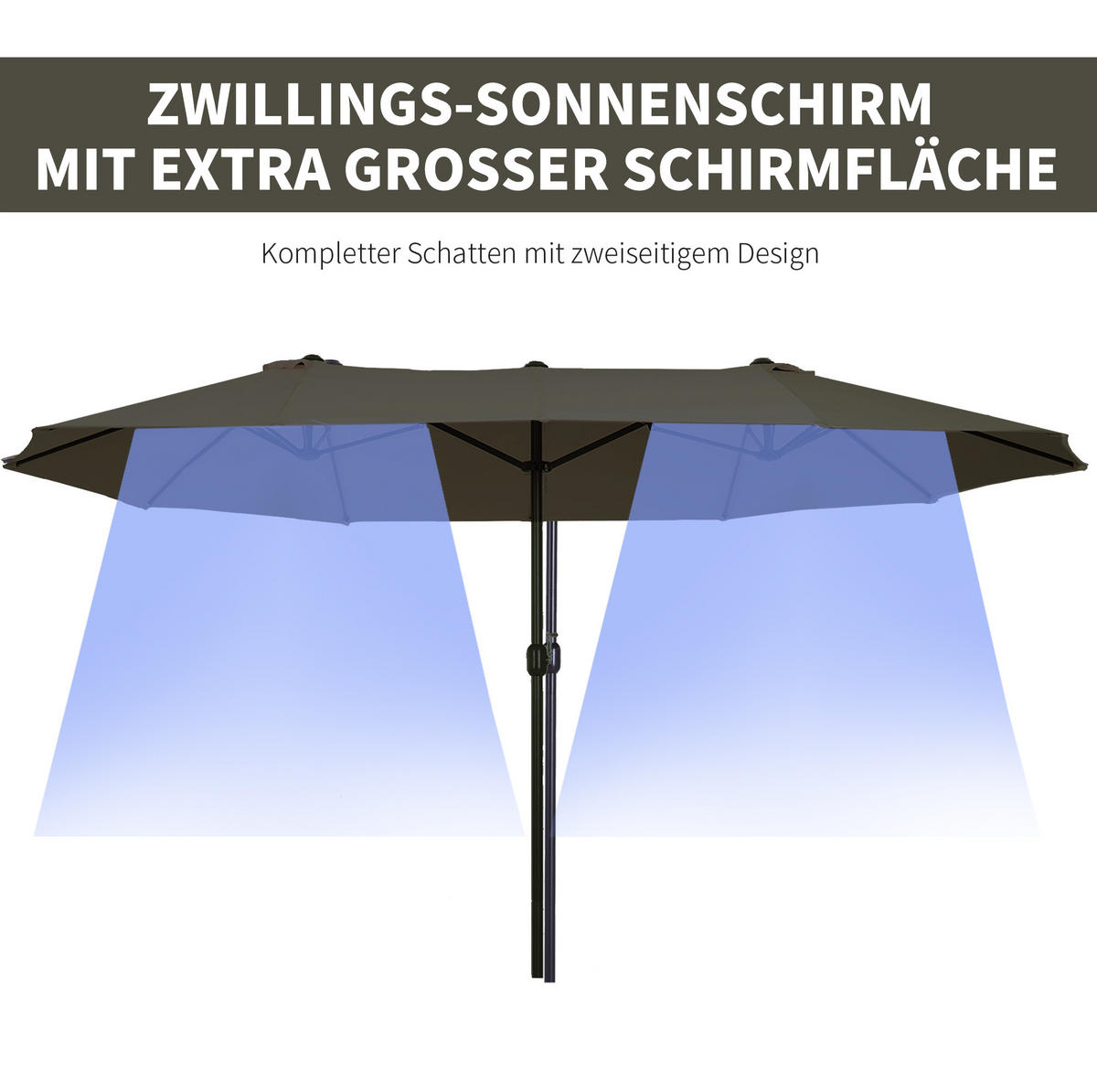 DOPPEL-SONNENSCHIRM aus Stahl 460x270x240 cm in Grün mit Handkurbel - Grün, Metall (270/460cm) - Modfu