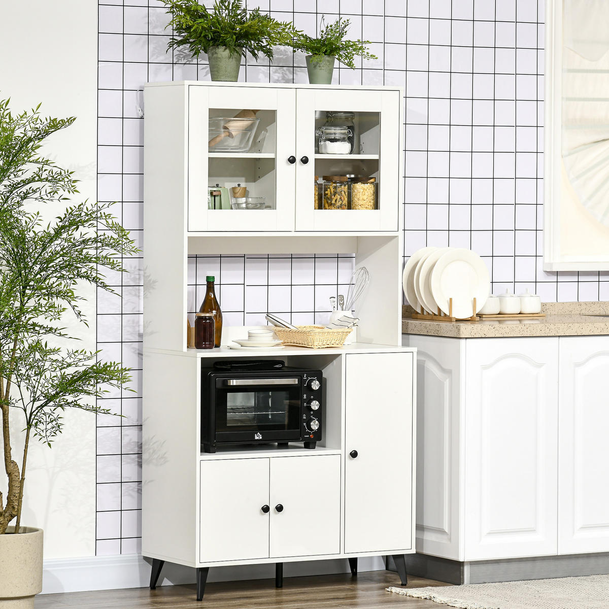 BUFFET DE-11328 3 Schränke mit Glasfront & Kabeldurchlass Weiß - Weiß, Holzwerkstoff (40/180/90cm) - ComfortXL
