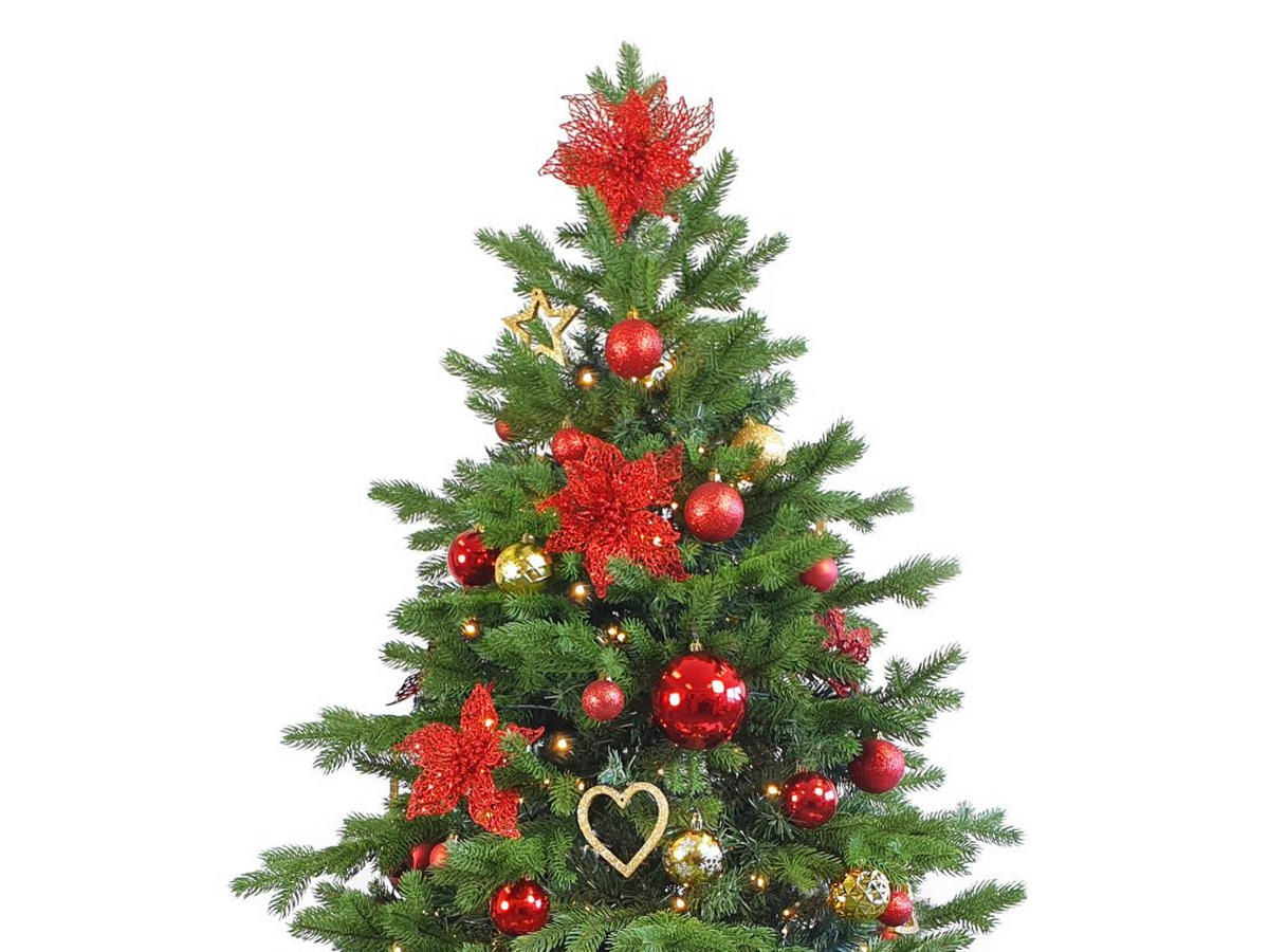 WEIHNACHTSBAUMSCHMUCK-SET WEIHNACHTSSTERNE 106-teilig, für Weihnachtsbäume 120–210 cm, inkl. Aufbewahrungsbox - Rot/Goldfarben, Holz/Kunststoff (55/50/75cm) - LAALU