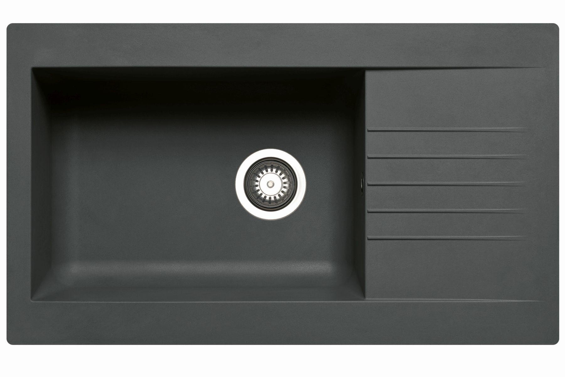 KÜCHENSPÜLE 86x50cm Fibertek Einbauspüle Siroko 60cm Unterschrank Abtropffläche - Schwarz, Metall (50/20/86cm)