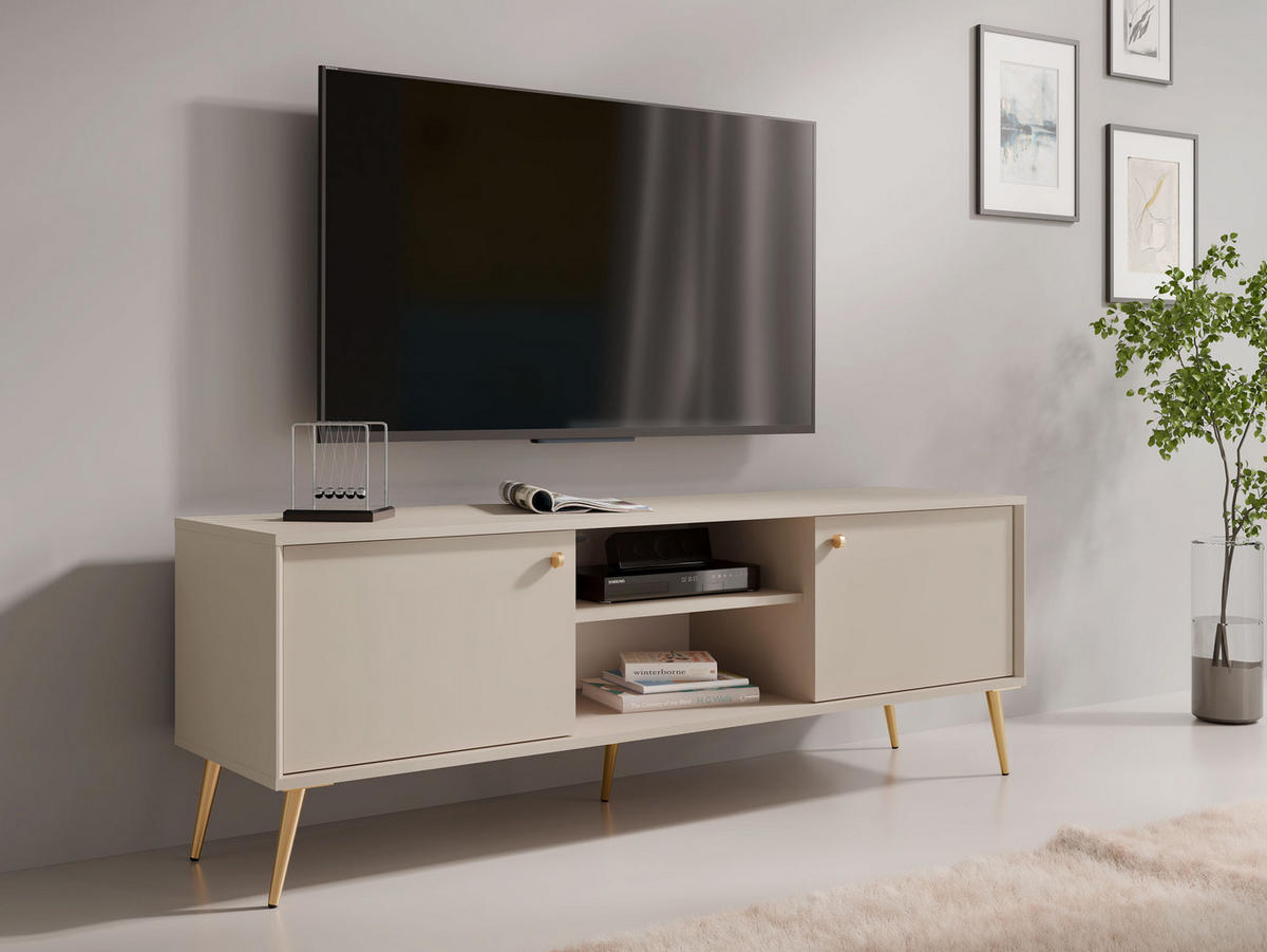 LOWBOARD Rose sandbeige 156 / 40,5 / 54cm - Beige/Goldfarben, Holzwerkstoff/Metall (156/54/40.5cm) - Feldmann-Wohnen