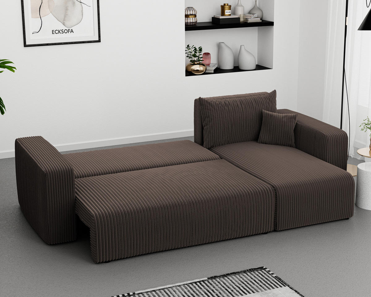 ECKSOFA Braun Cord-Stoff mit Bettkasten - Braun, Textil (248/145cm) - Idohome