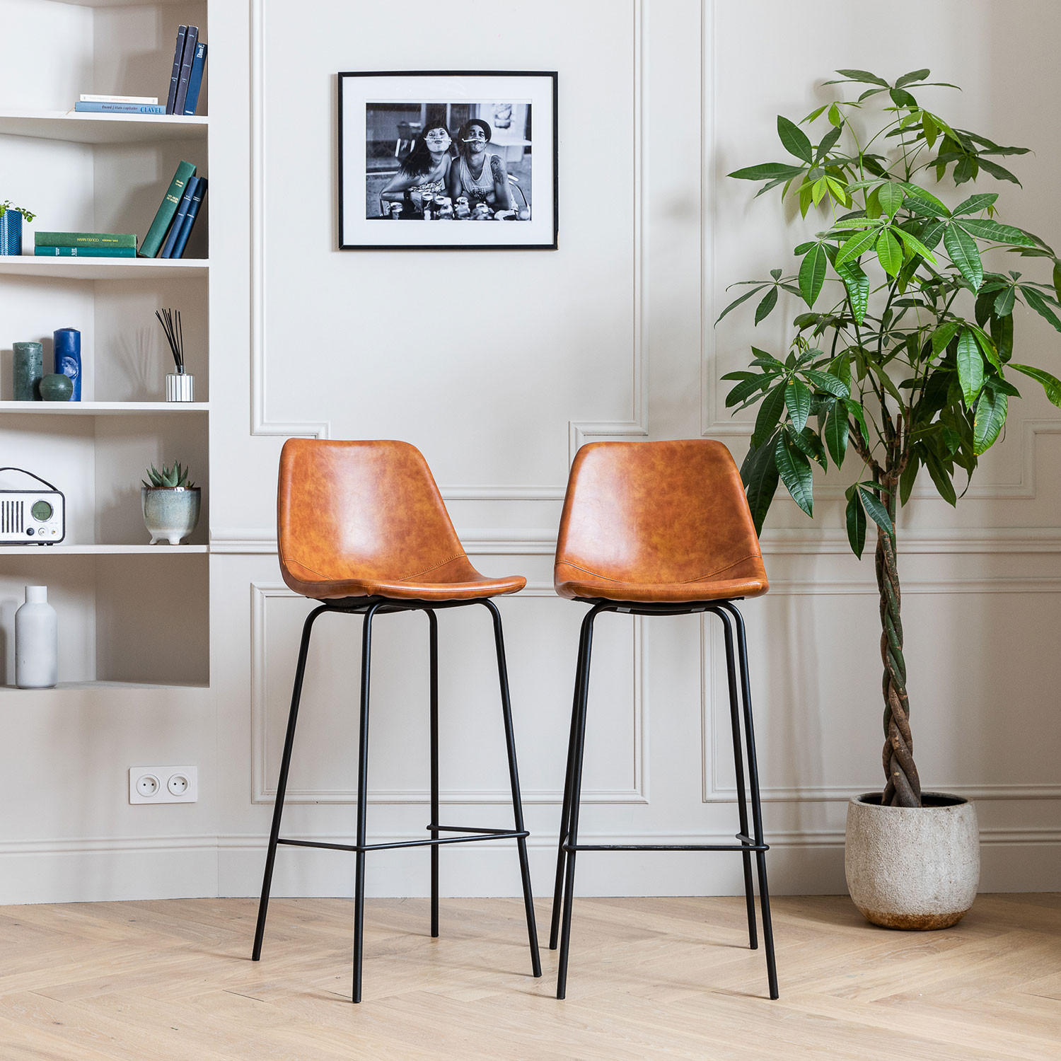 BARHOCKER Lucien Cognac Sitzhöhe 75cm 2er-Set - Orange, Kunststoff (43/104/49cm) - Happy Garden